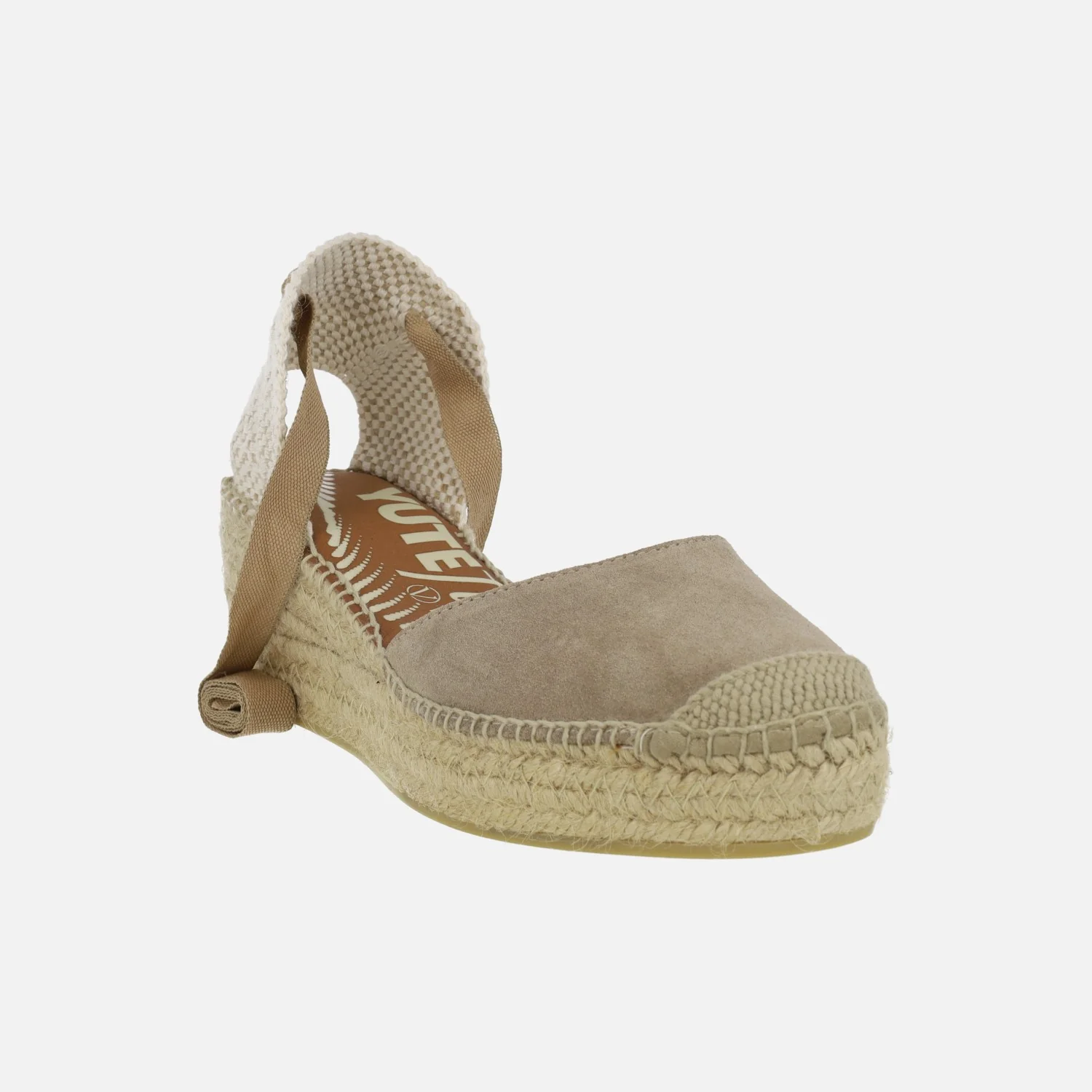 Zapatillas de esparto en serraje taupe con cintas para atar - Image 2