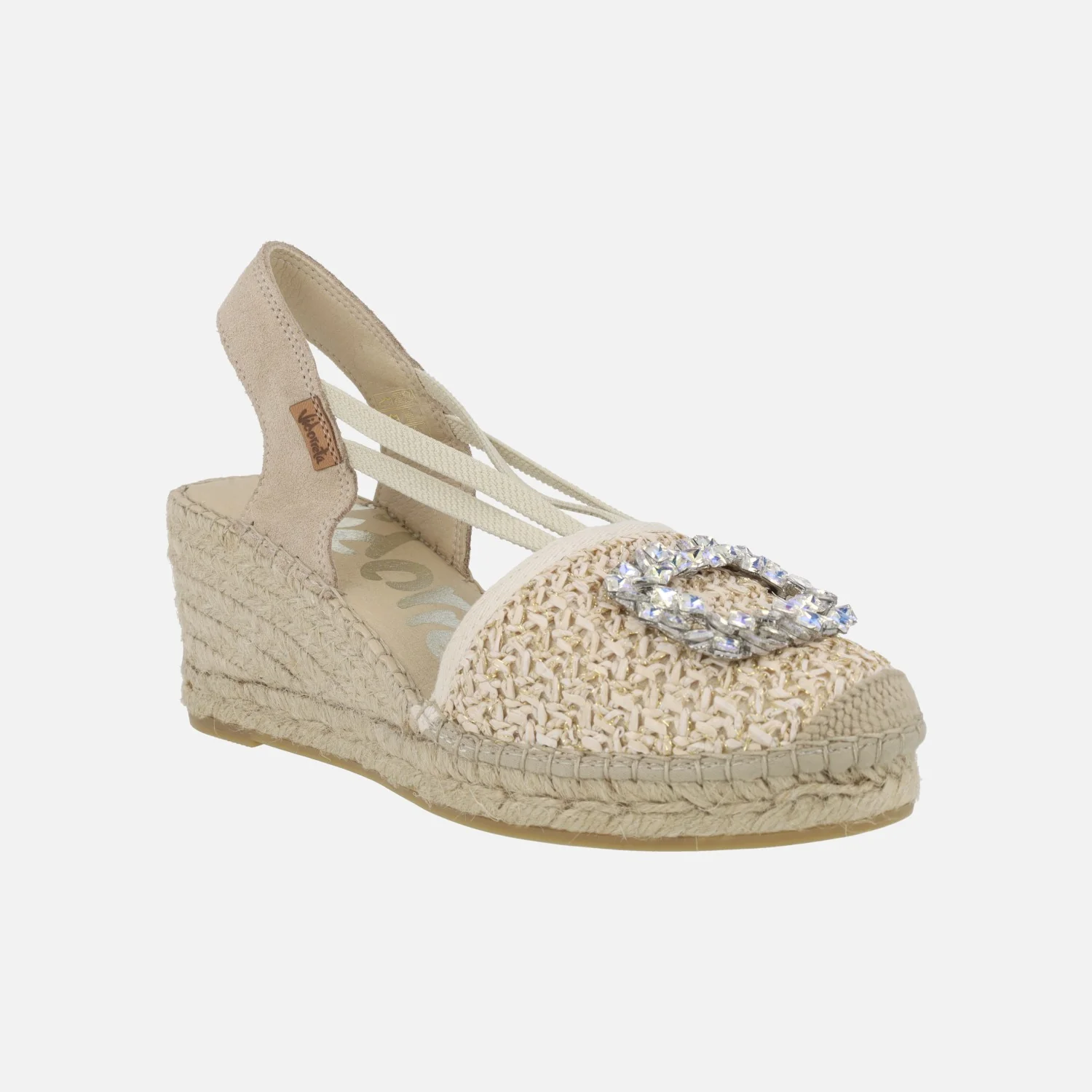 Zapatillas de esparto en rafia brillo crudo con adorno joya - Image 2