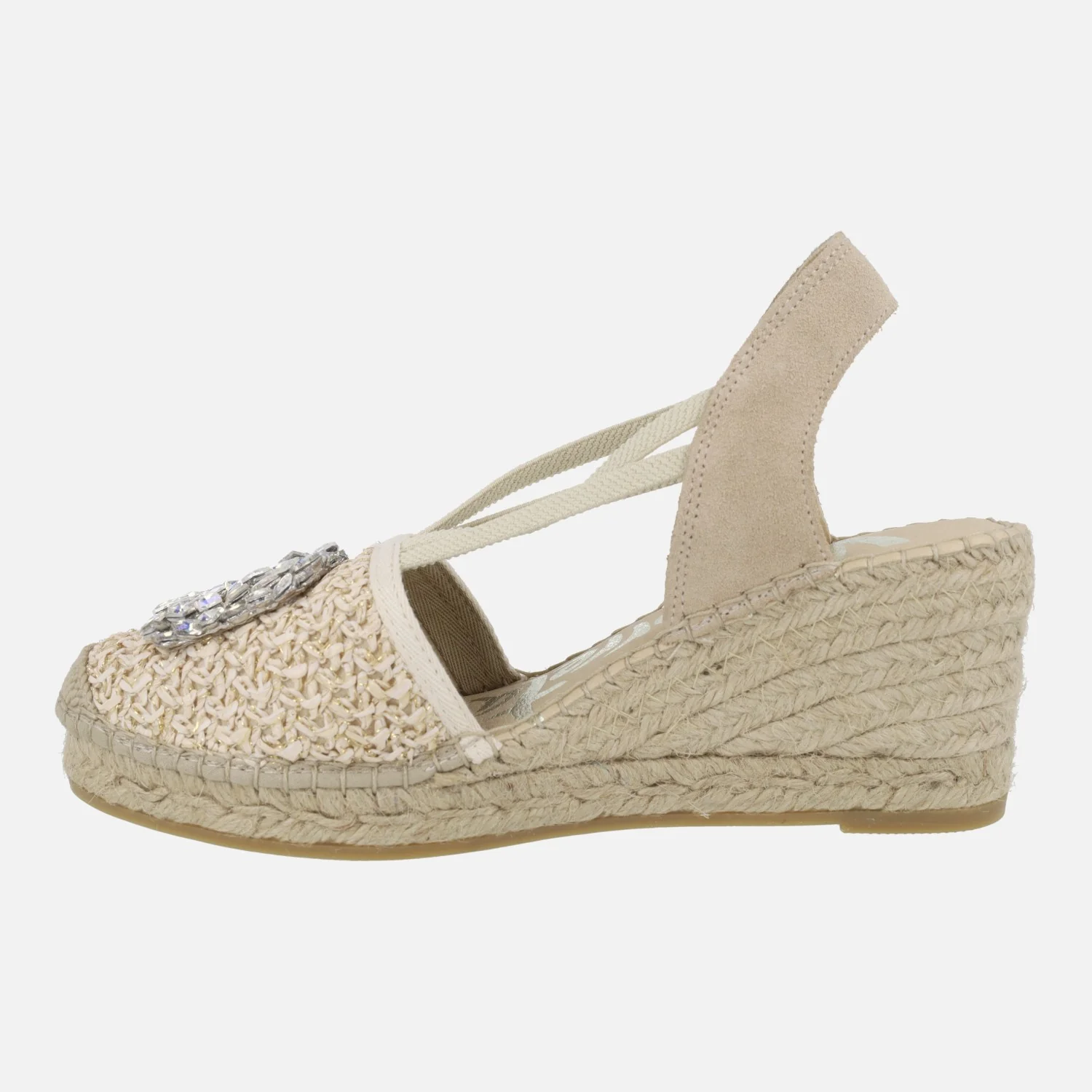 Zapatillas de esparto en rafia brillo crudo con adorno joya - Image 3