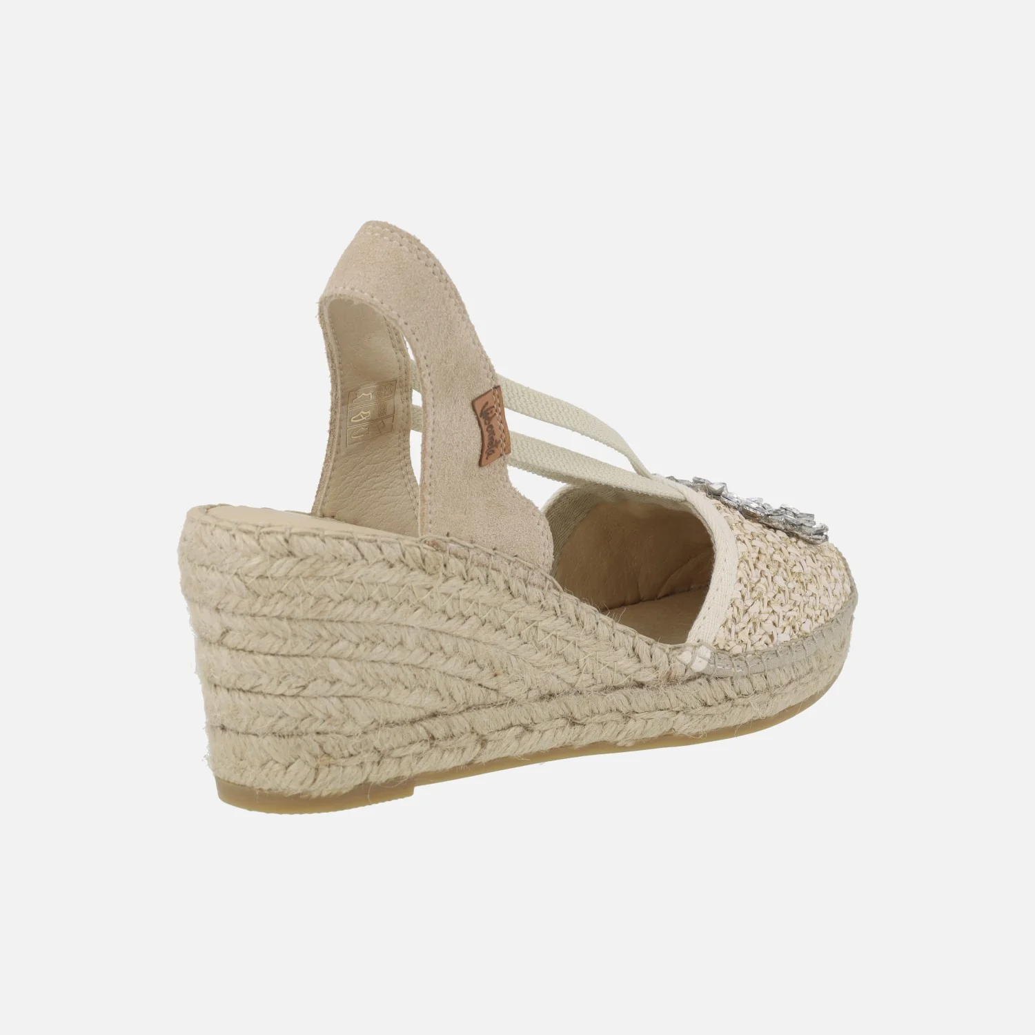 Zapatillas de esparto en rafia brillo crudo con adorno joya - Image 4