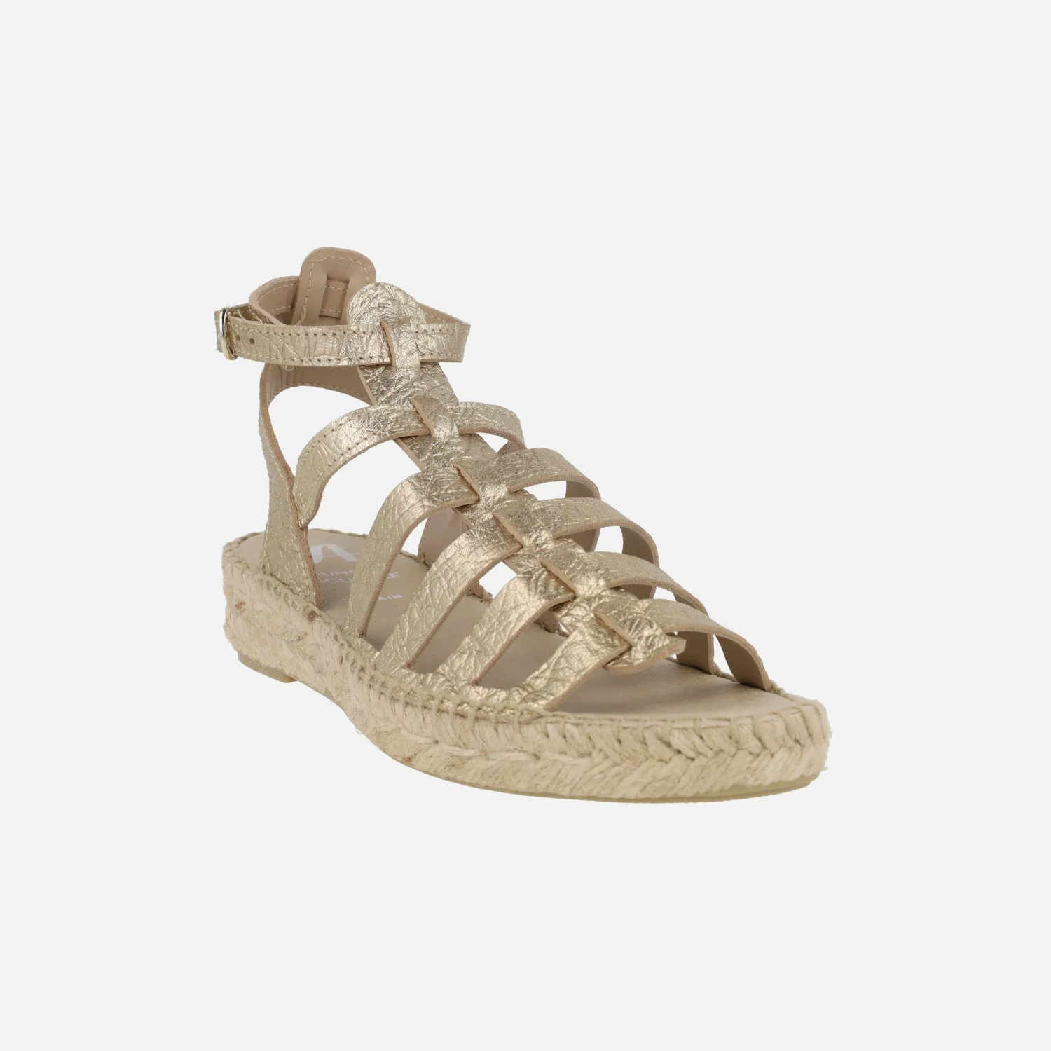 Zapatillas de esparto estilo romanas Mikonos en piel metalizada oro - Image 2