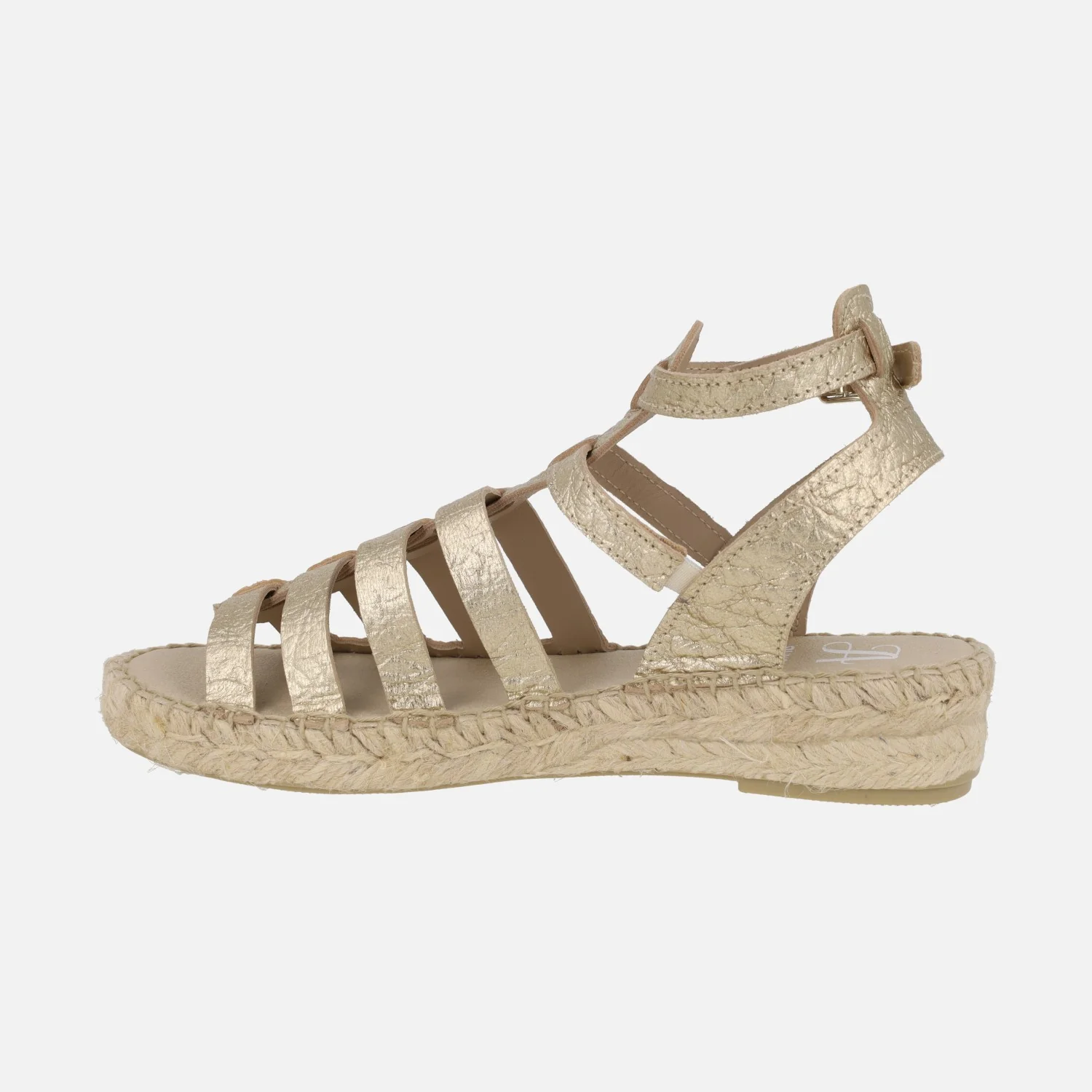 Zapatillas de esparto estilo romanas Mikonos en piel metalizada oro - Image 3