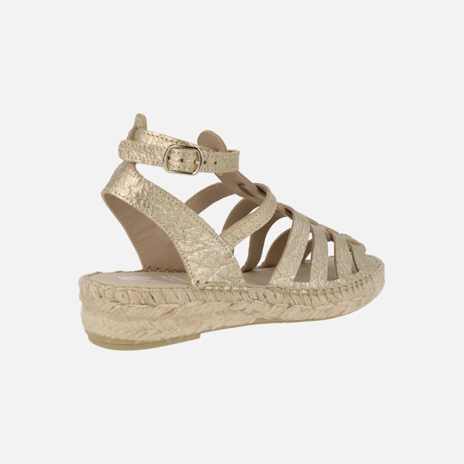 Zapatillas de esparto estilo romanas Mikonos en piel metalizada oro - Image 4