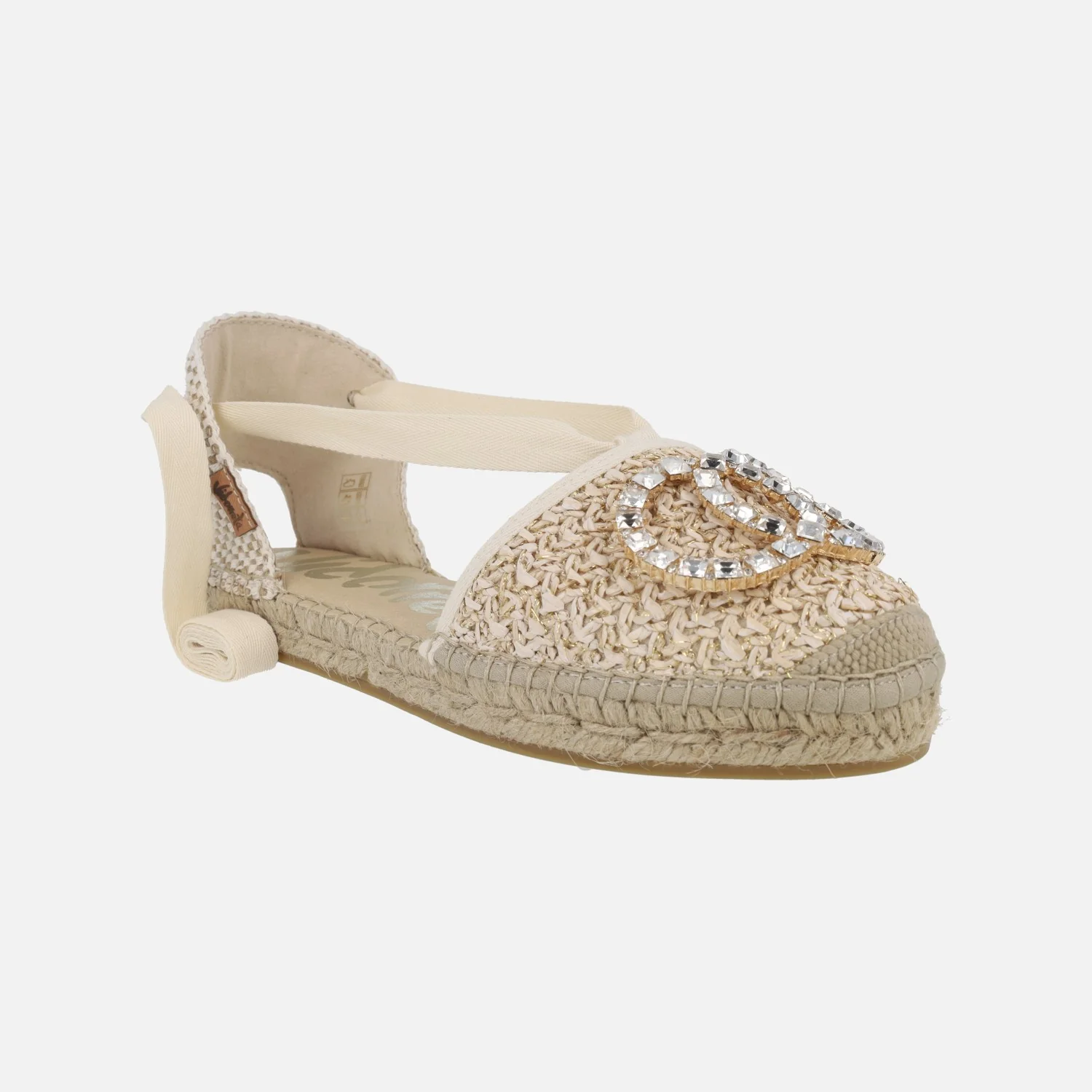 Zapatillas de esparto planas con adorno joya y cintas - Image 2