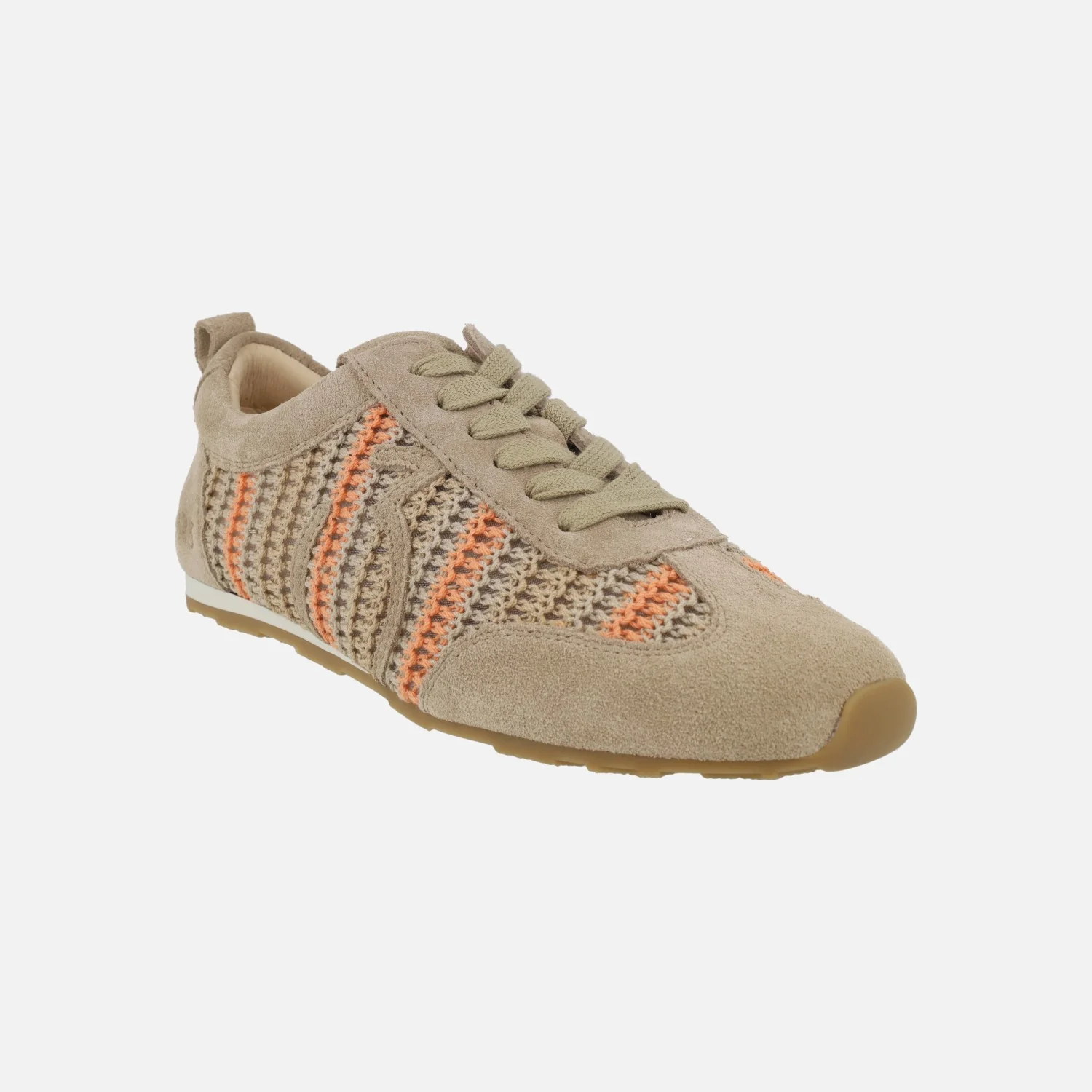 Zapatillas deportivas bajas en tejido crochet beige y naranja - Image 2