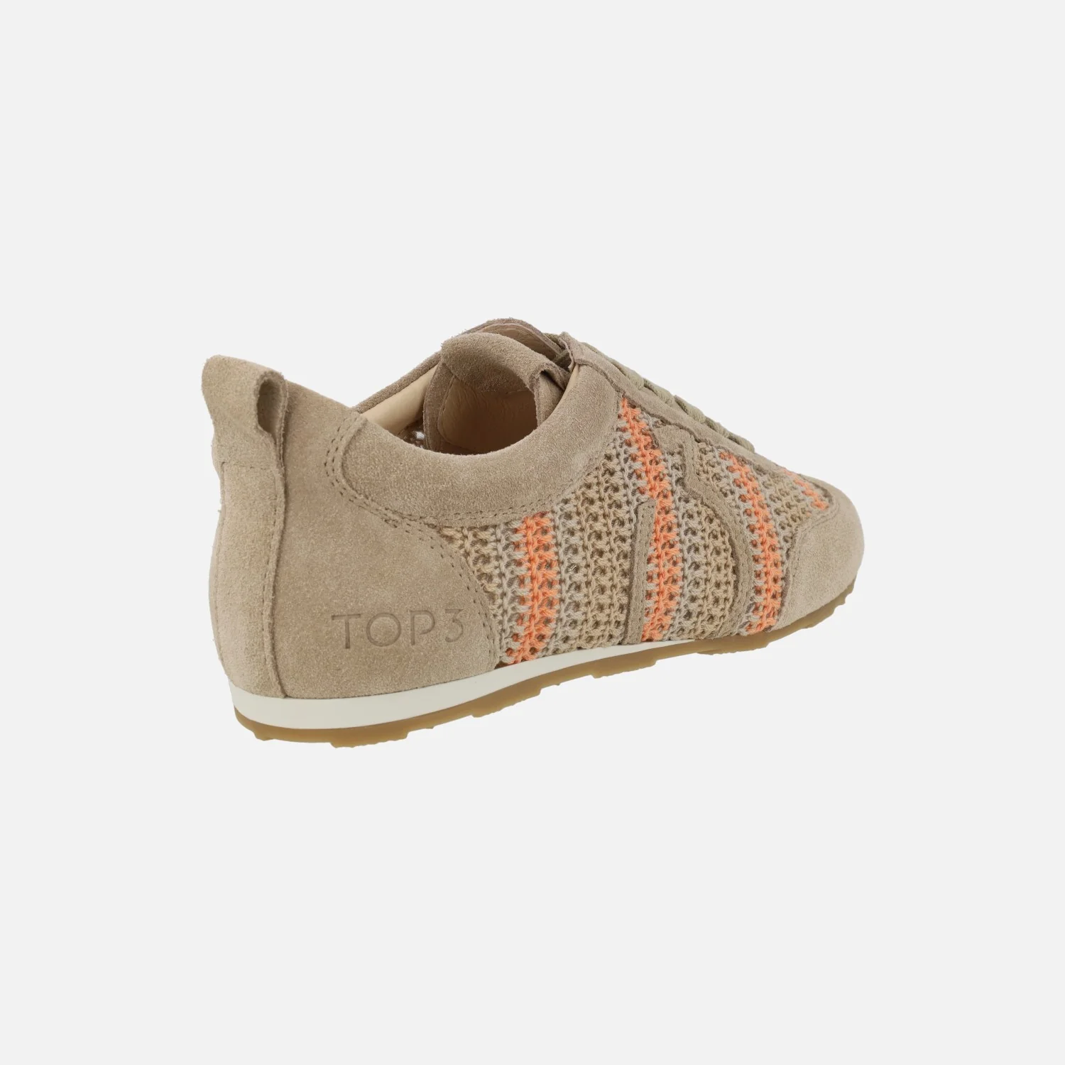 Zapatillas deportivas bajas en tejido crochet beige y naranja - Image 4