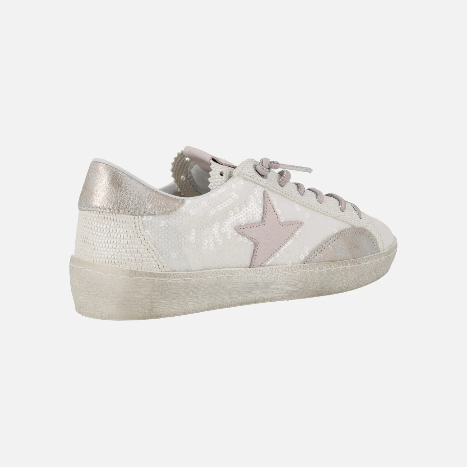 Zapatillas deportivas blancas con lentejuelas y detalles en rosa - Image 4