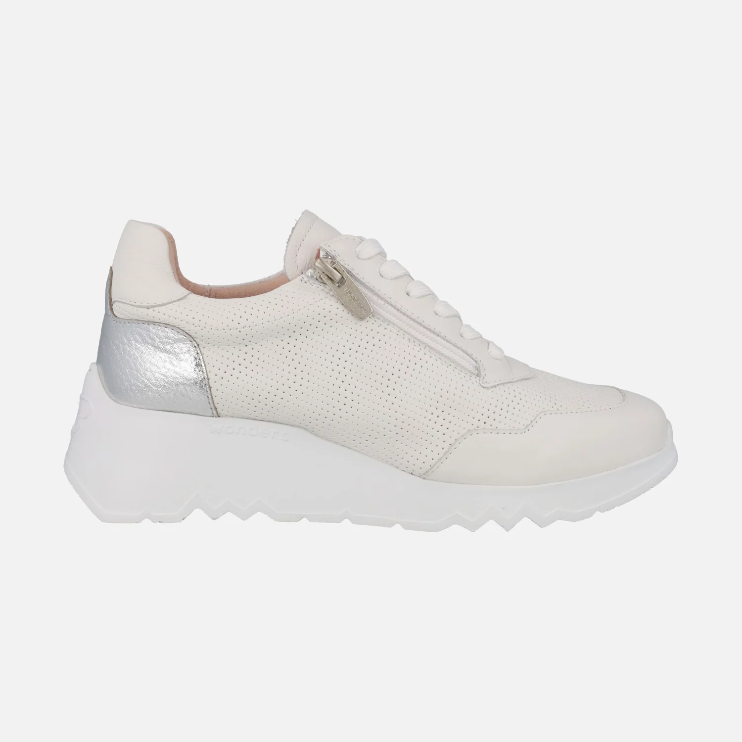 Zapatillas deportivas blancas de piel con cordones y cremallera