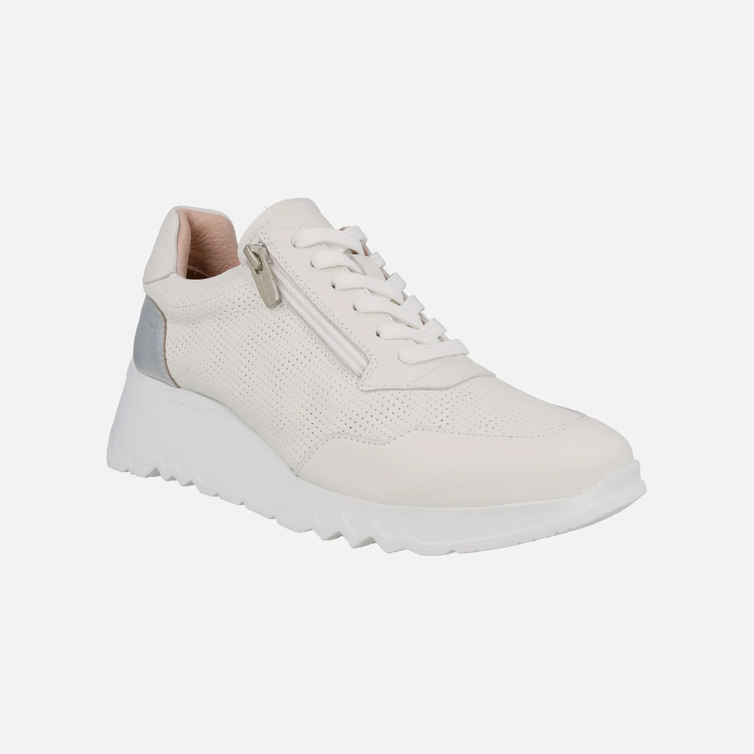 Zapatillas deportivas blancas de piel con cordones y cremallera - Image 2