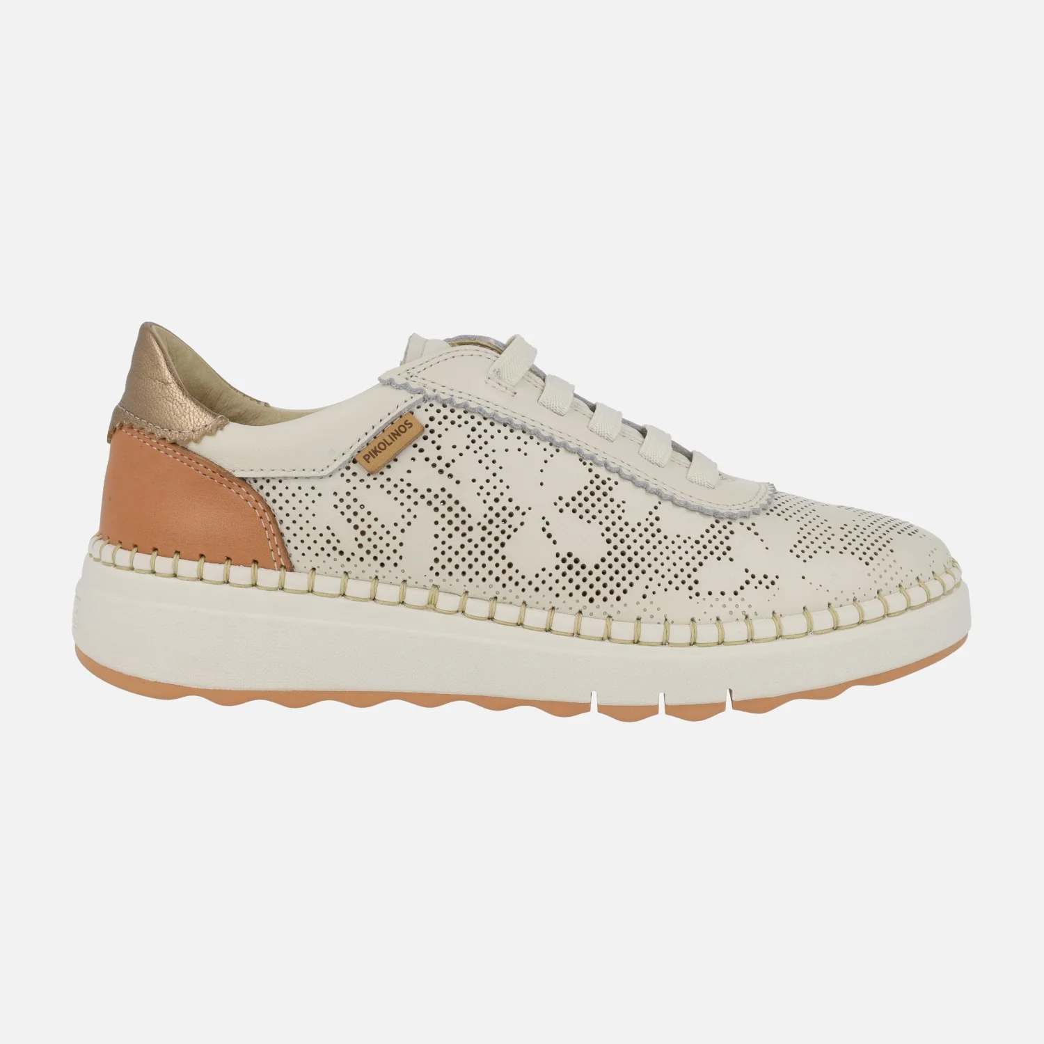 Zapatillas deportivas de piel Arenas con troquelados y cordones elásticos