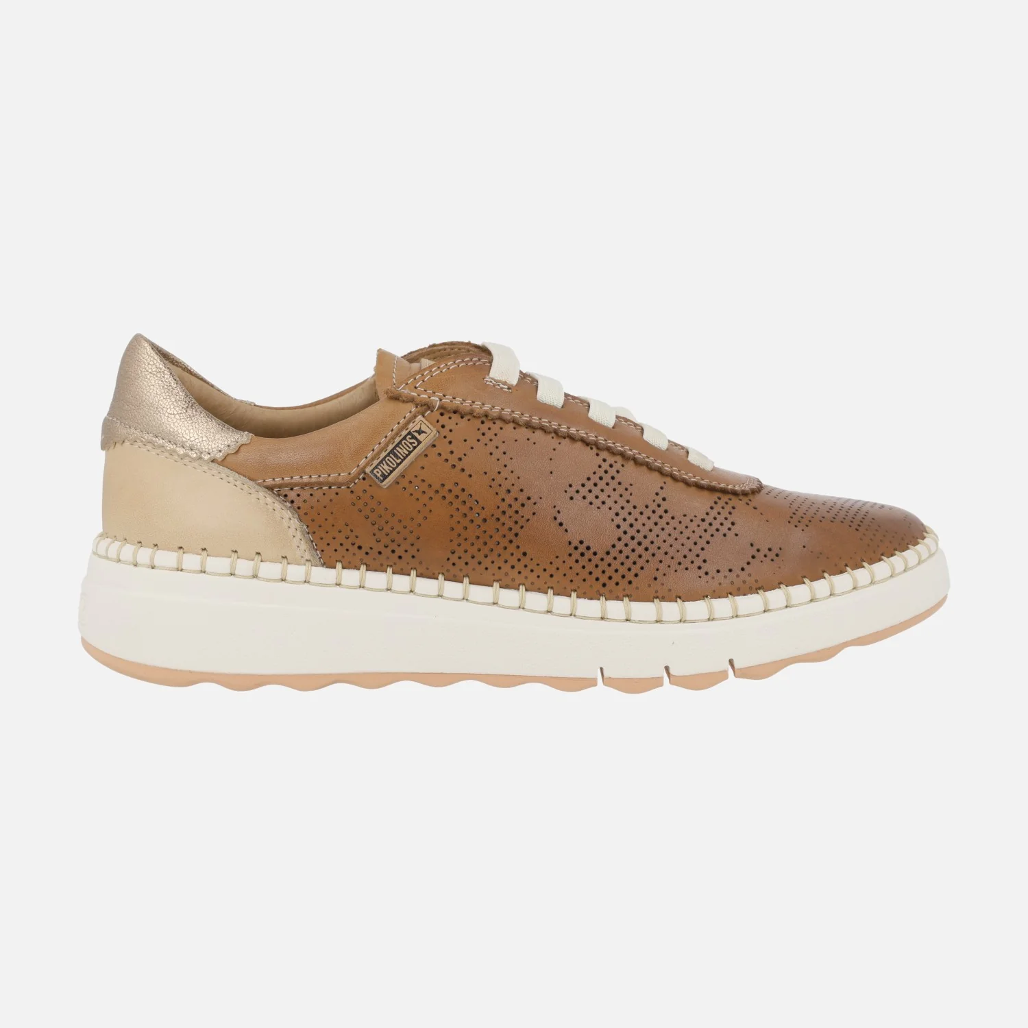 Zapatillas deportivas de piel Arenas con troquelados y cordones elásticos