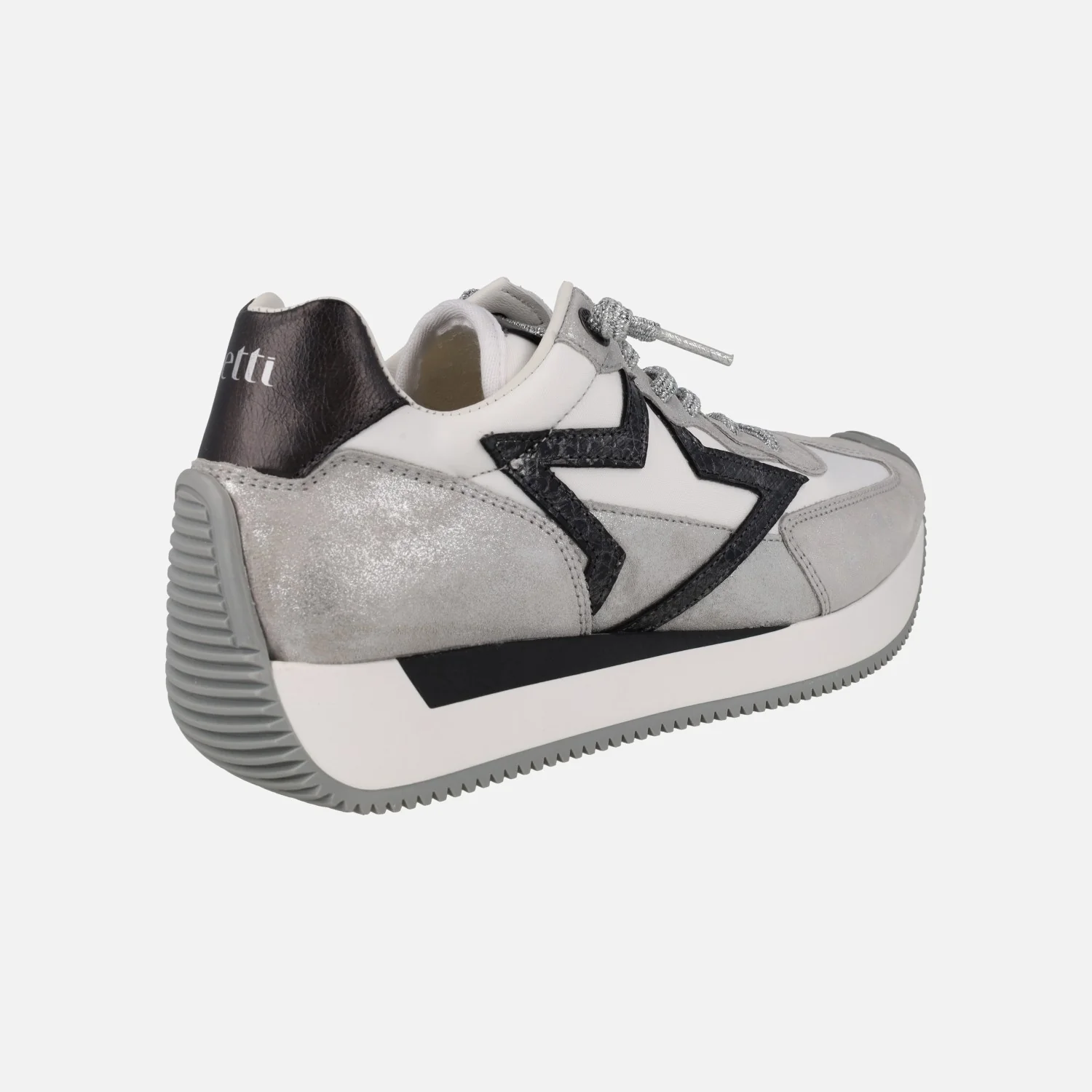 Zapatillas deportivas de piel y tejido en blanco plata y negro - Image 4