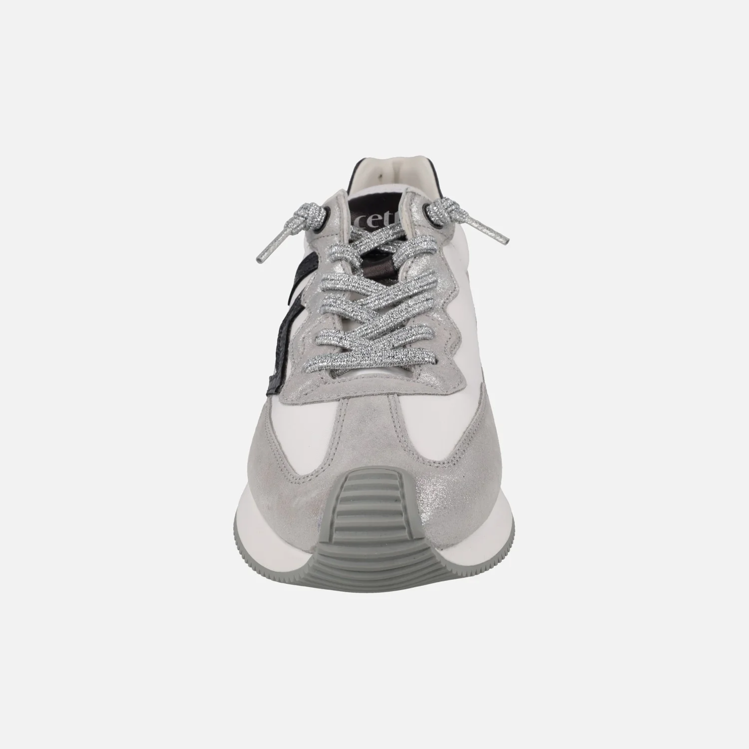 Zapatillas deportivas de piel y tejido en blanco plata y negro - Image 5