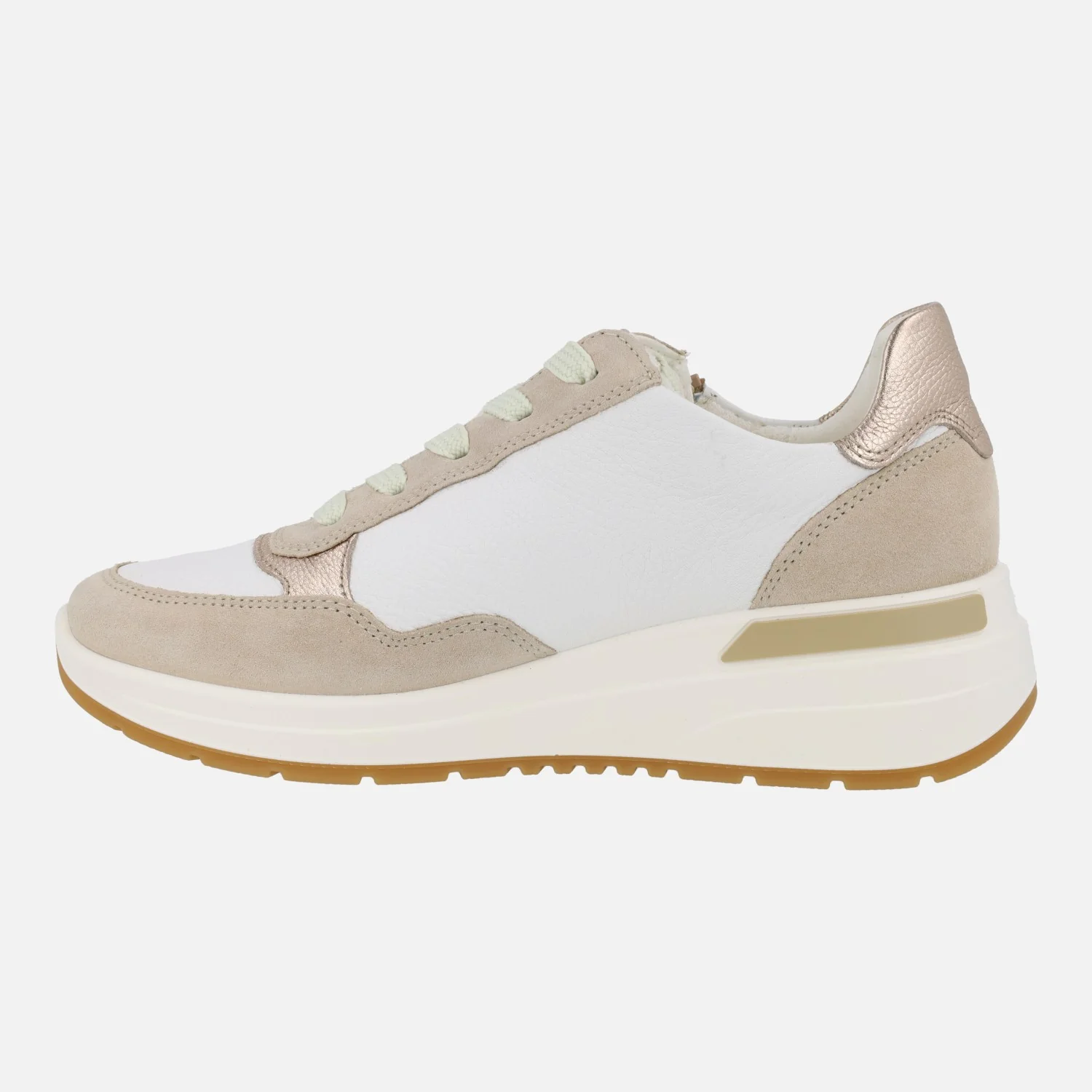 Zapatillas deportivas en combinado beige con cordones y cremallera - Image 3