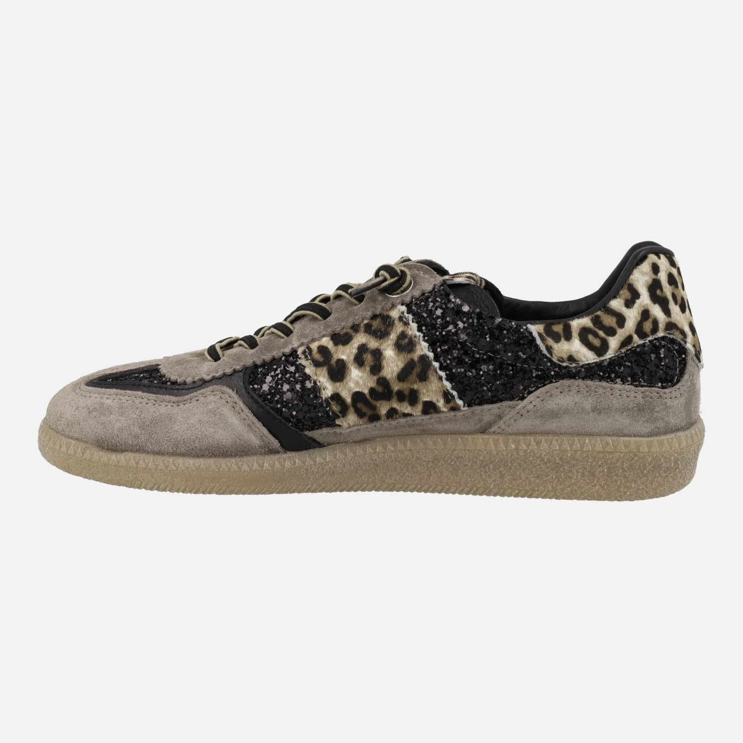 Zapatillas deportivas en combinado de glitter negro y animal print leopardo - Image 4