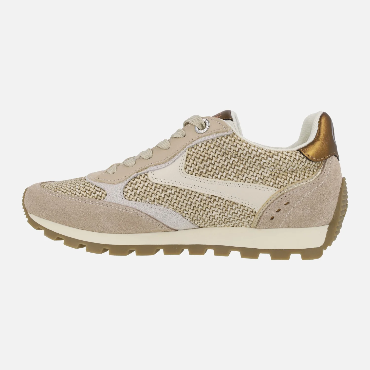 Zapatillas deportivas en combinado de serraje y rafia beige - Image 3