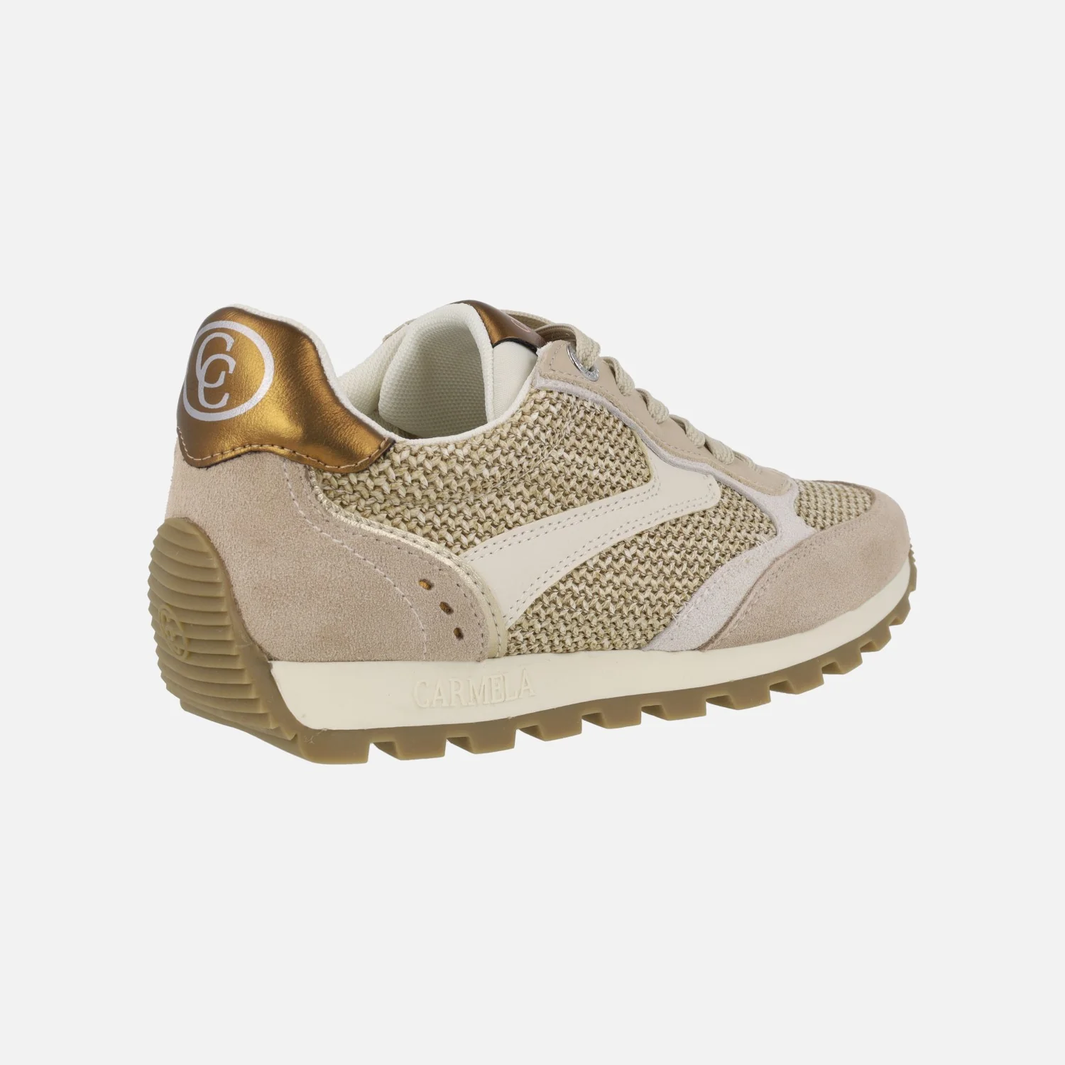 Zapatillas deportivas en combinado de serraje y rafia beige - Image 4
