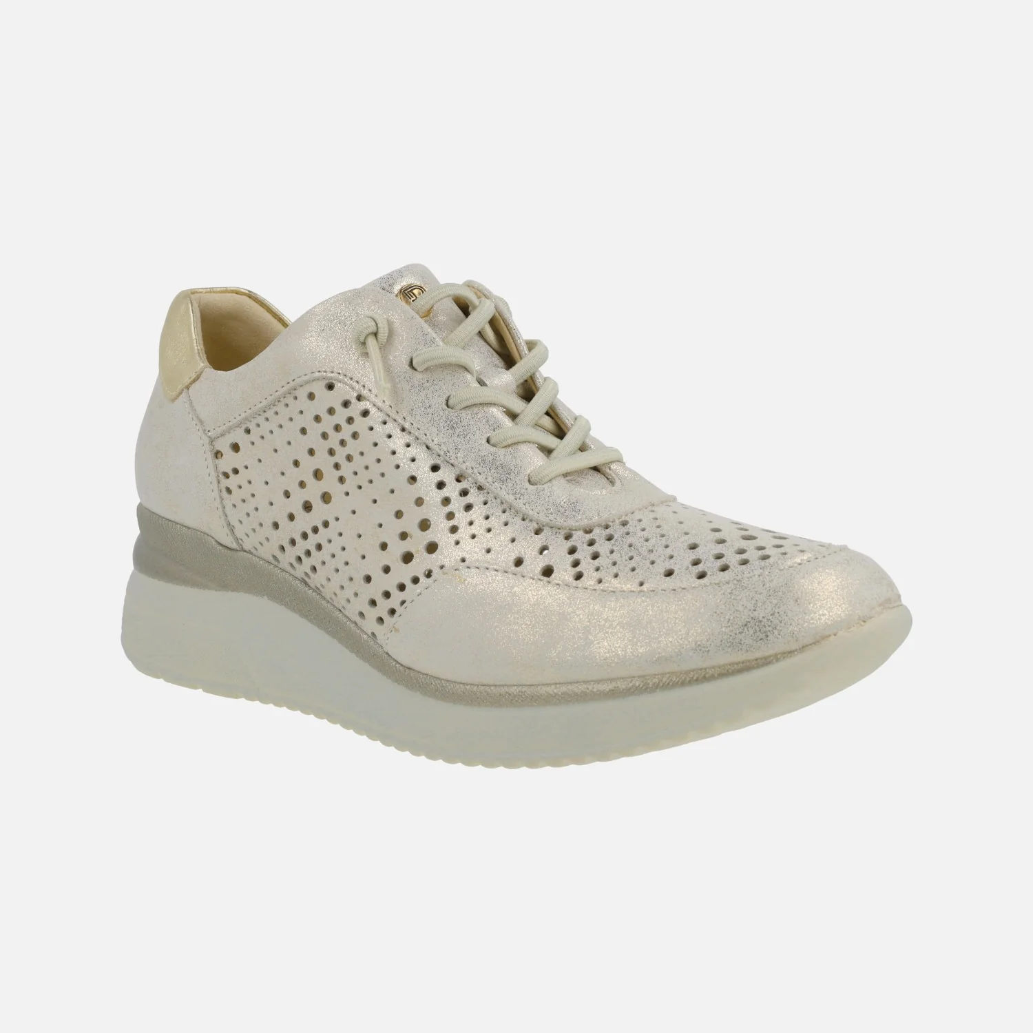 Zapatillas deportivas en piel metalizada oro con cordones elásticos - Image 3