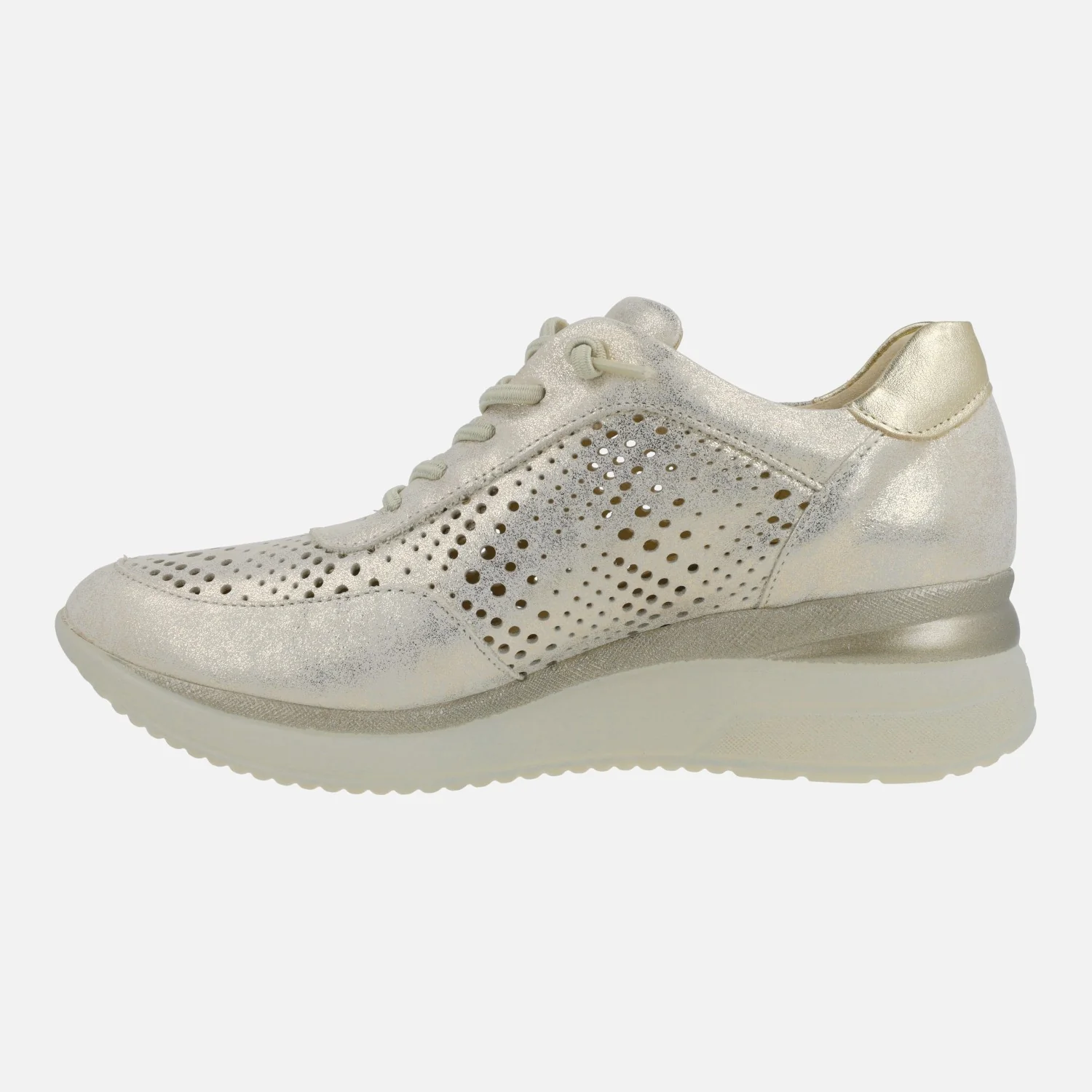 Zapatillas deportivas en piel metalizada oro con cordones elásticos - Image 4