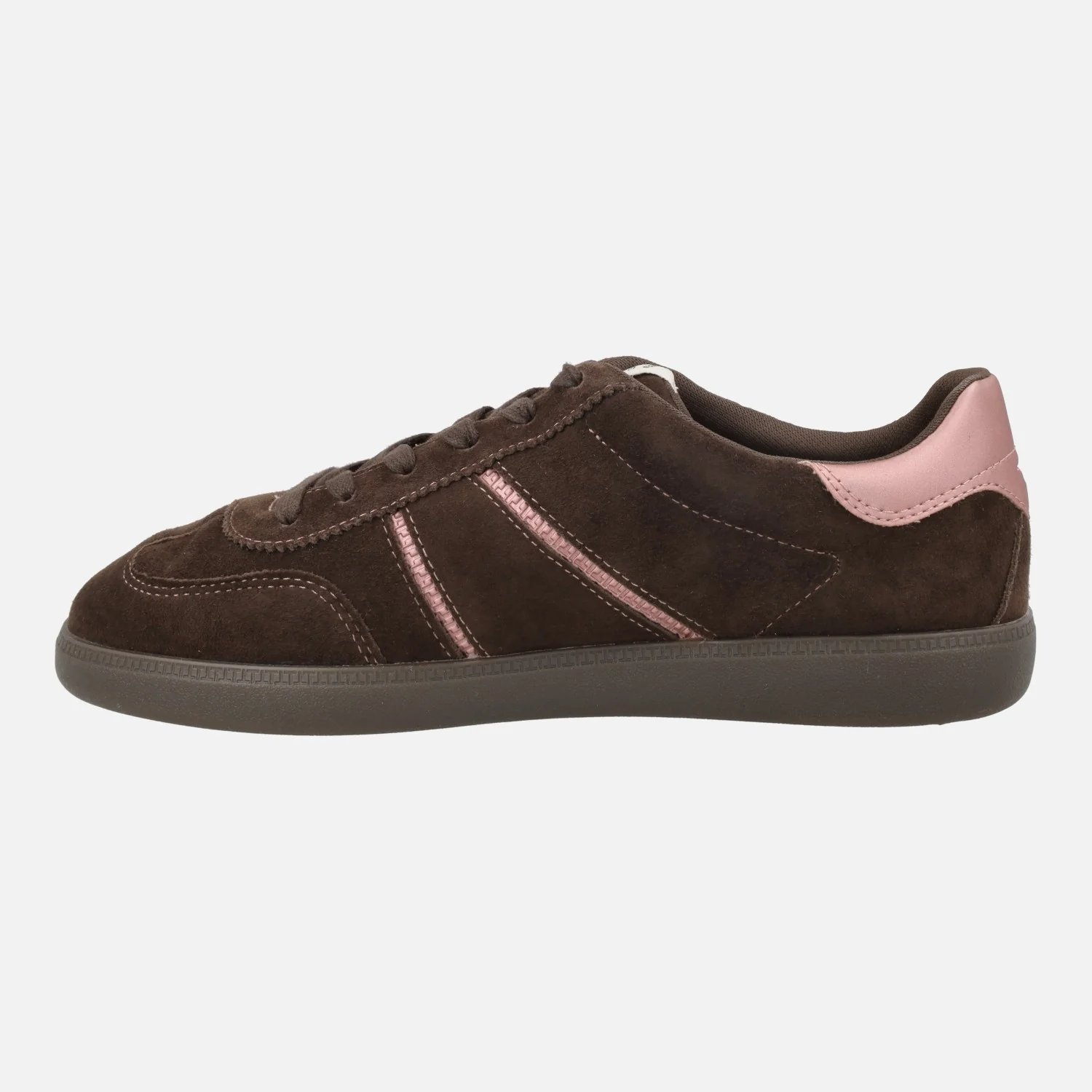 Zapatillas deportivas en serraje marrón con detalles en rosa - Image 3