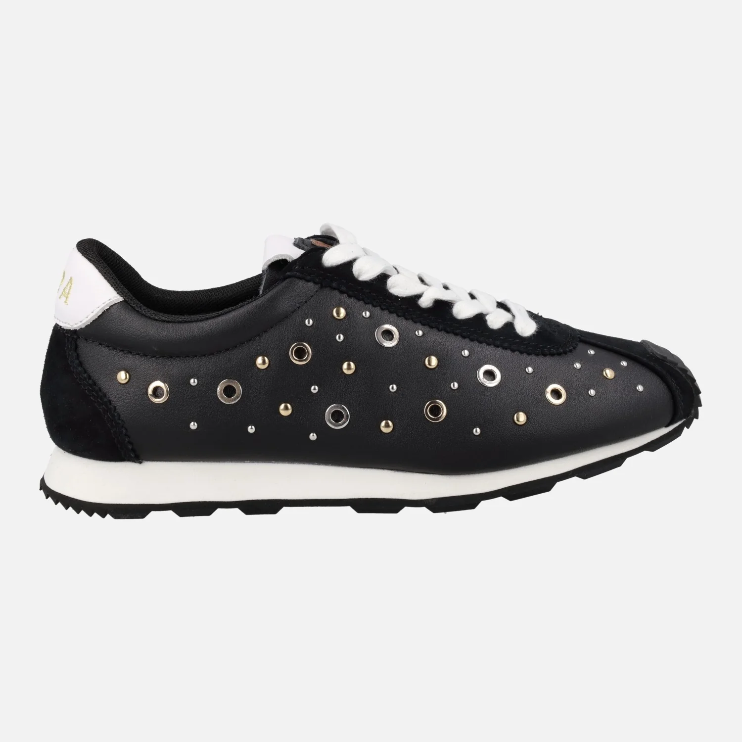 Zapatillas deportivas Inara en piel negra con tachas