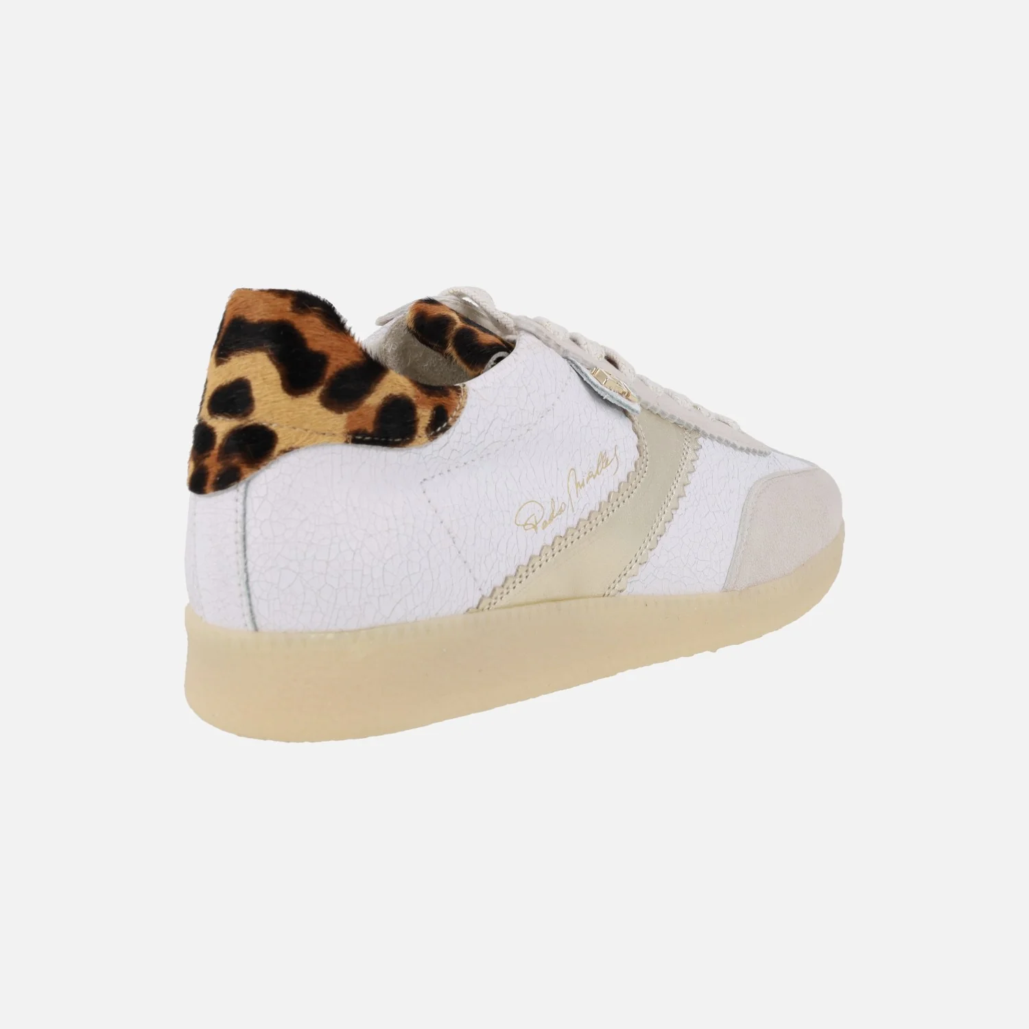 Zapatillas deportivas Indiana en piel blanca con talonera en print leopardo - Image 5