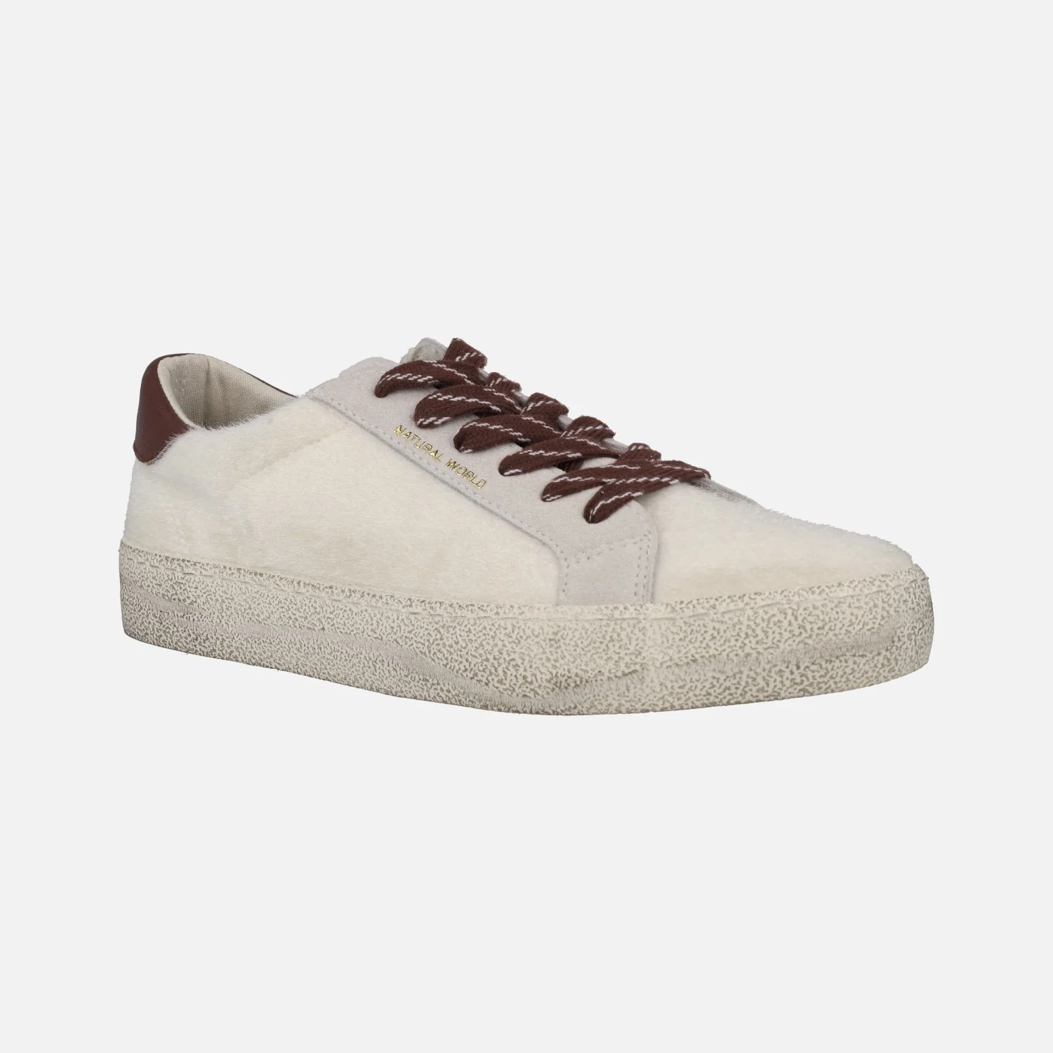 Zapatillas deportivas para mujer en pelo beige con detalles burdeos Rano - Image 2