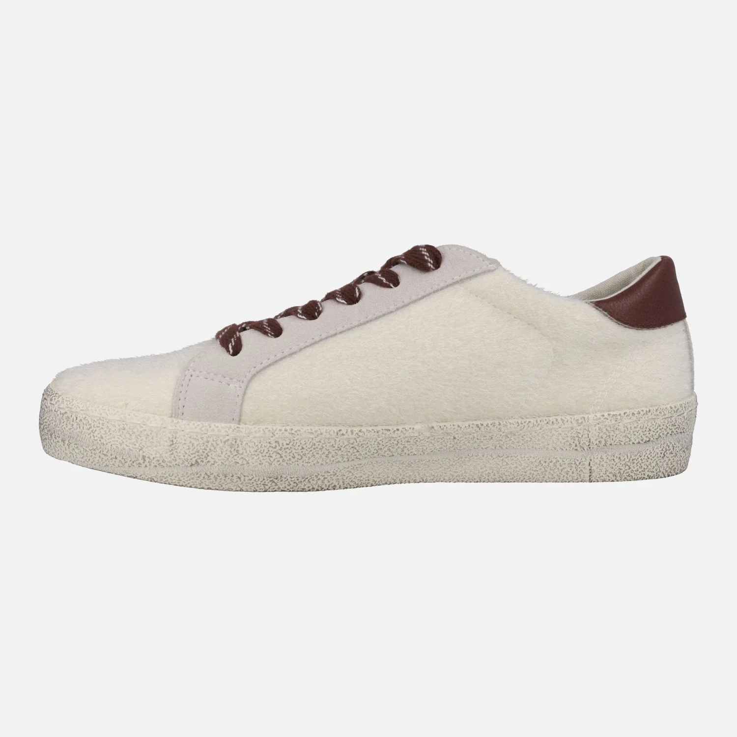 Zapatillas deportivas para mujer en pelo beige con detalles burdeos Rano - Image 3