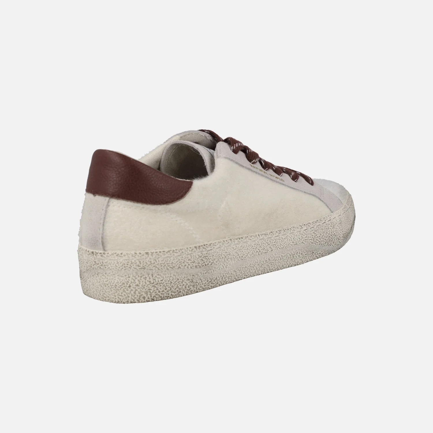 Zapatillas deportivas para mujer en pelo beige con detalles burdeos Rano - Image 4