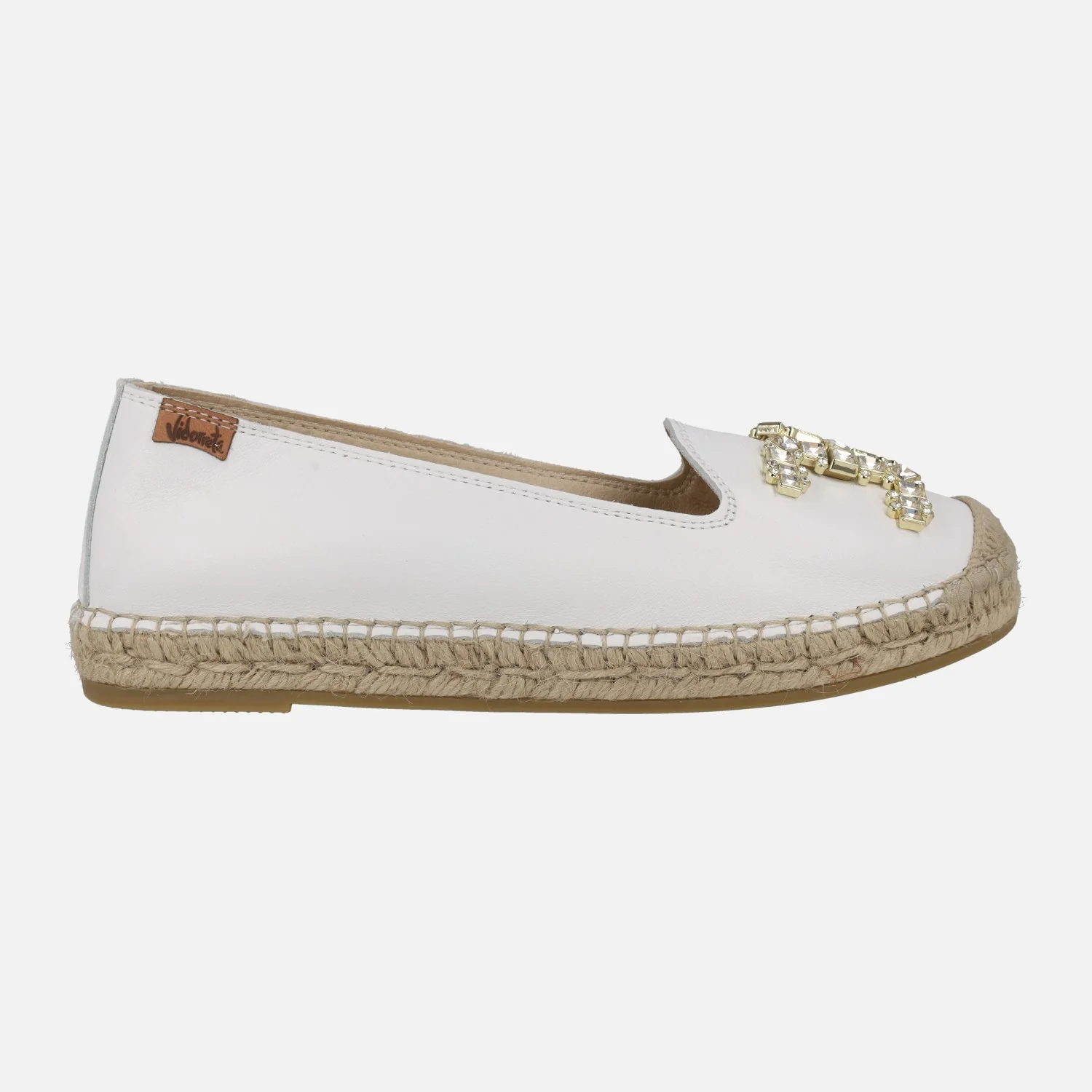 Zapatillas planas de esparto en piel con adorno joya