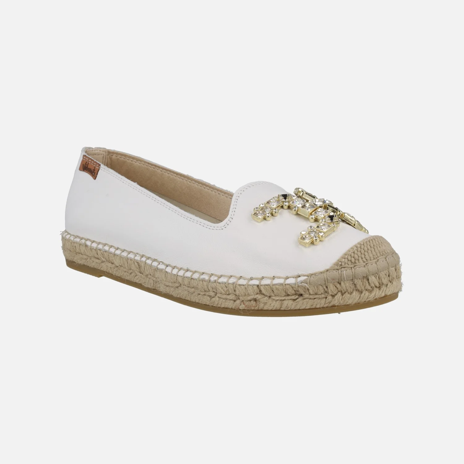 Zapatillas planas de esparto en piel con adorno joya - Image 2