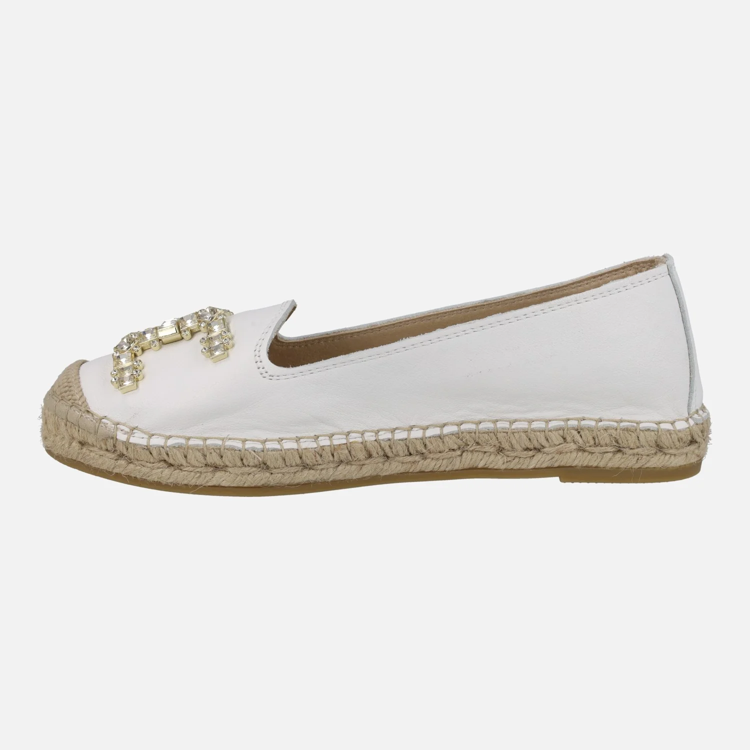 Zapatillas planas de esparto en piel con adorno joya - Image 3