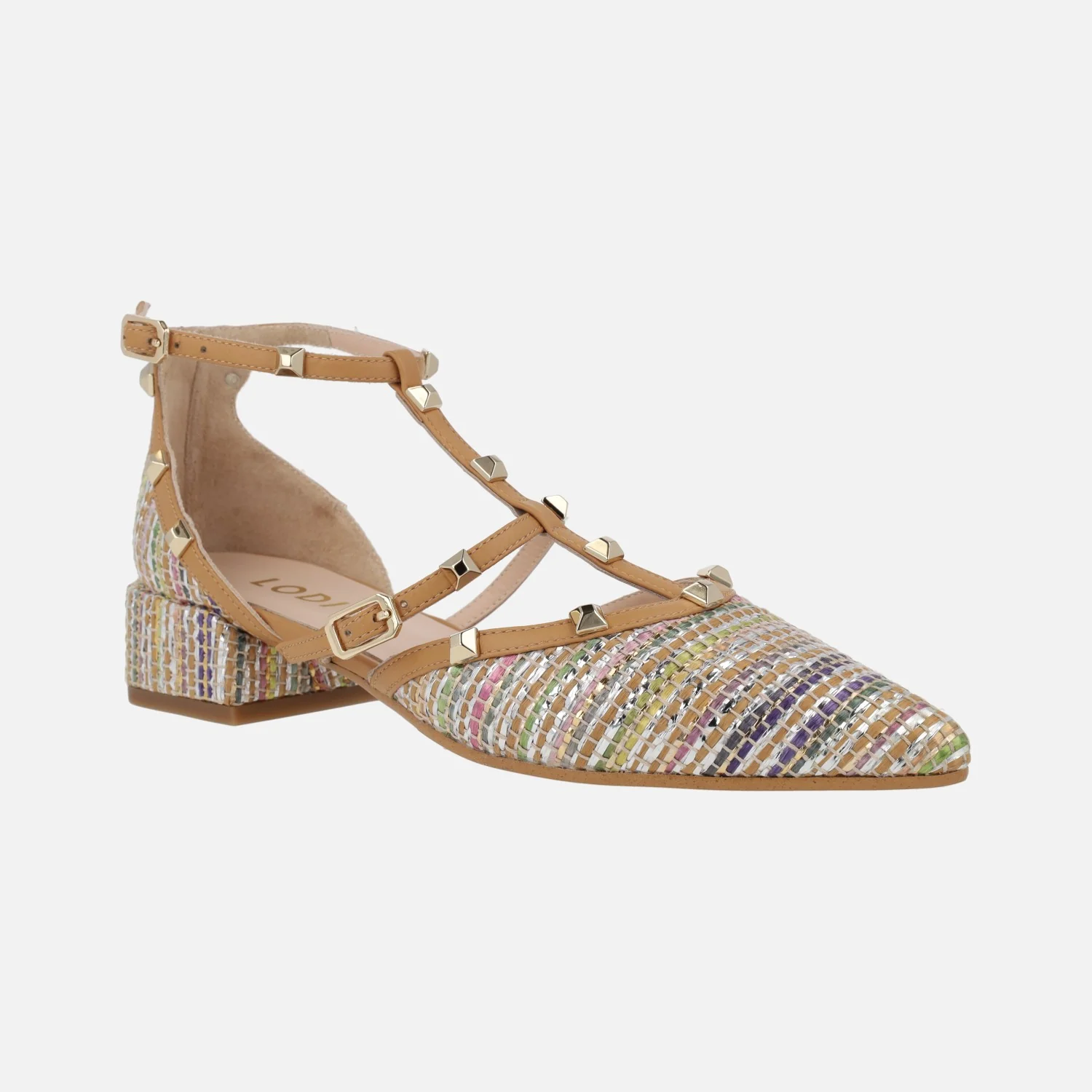 Zapatos Amur-te Multi en rafia multicolor con tachas doradas - Image 2