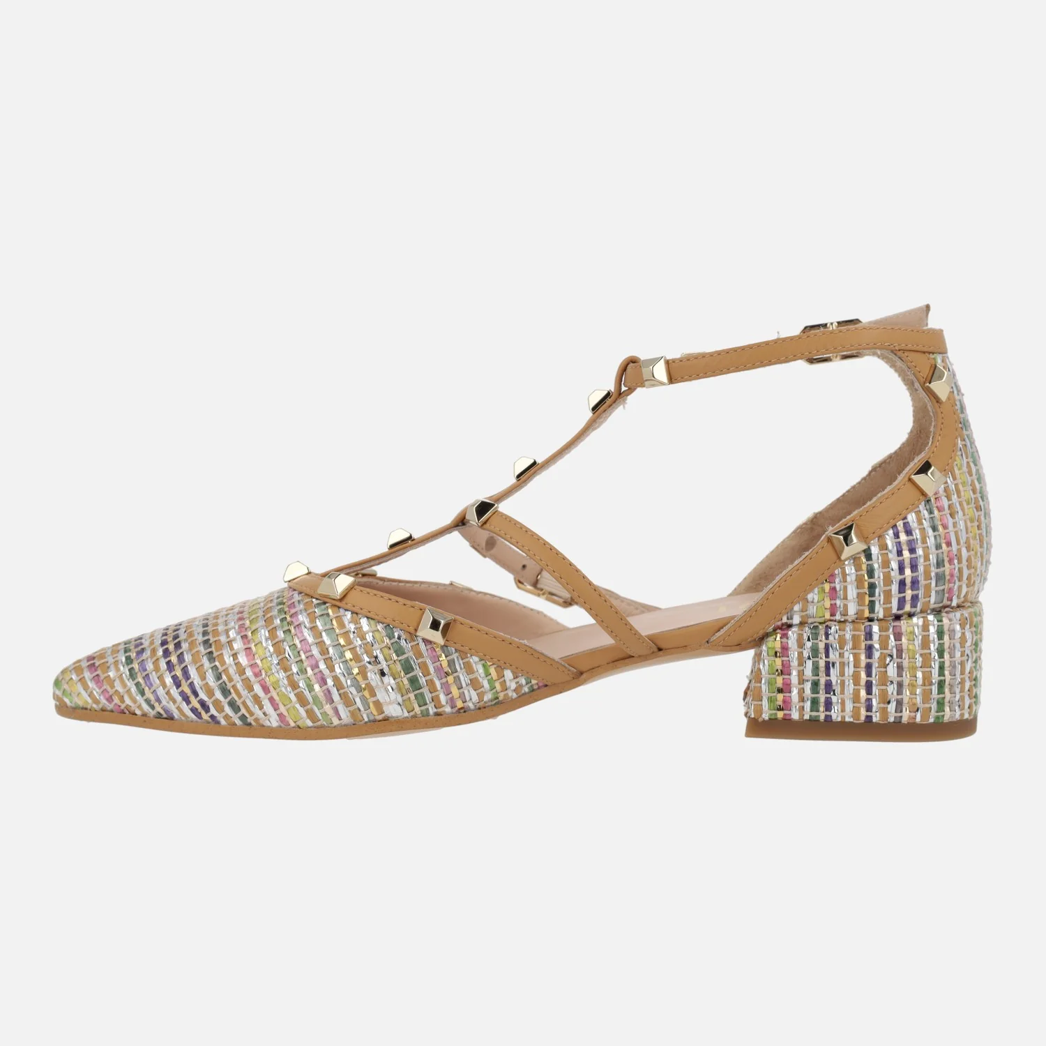 Zapatos Amur-te Multi en rafia multicolor con tachas doradas - Image 3
