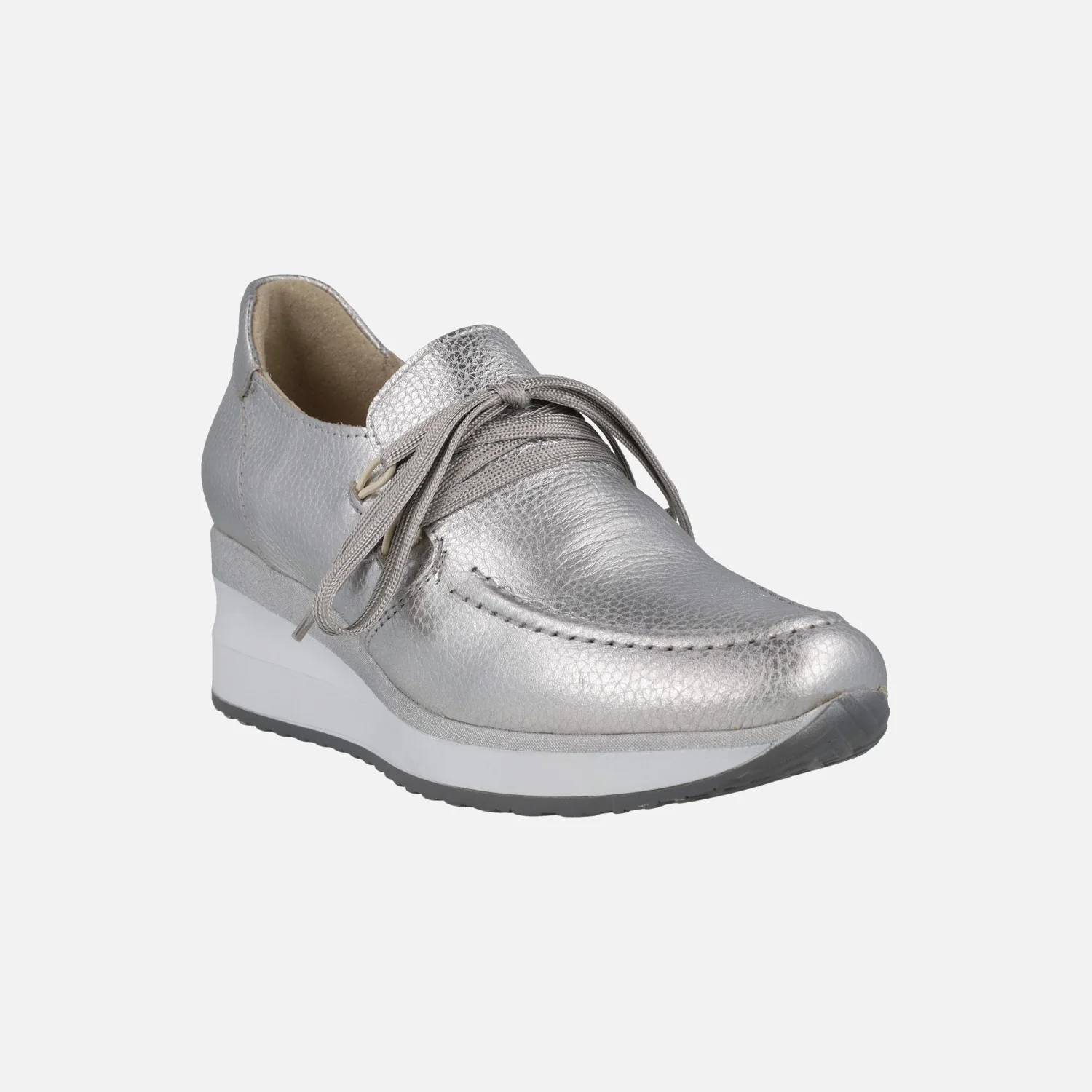 Zapatos confort en piel metalizada con cordones - Image 2