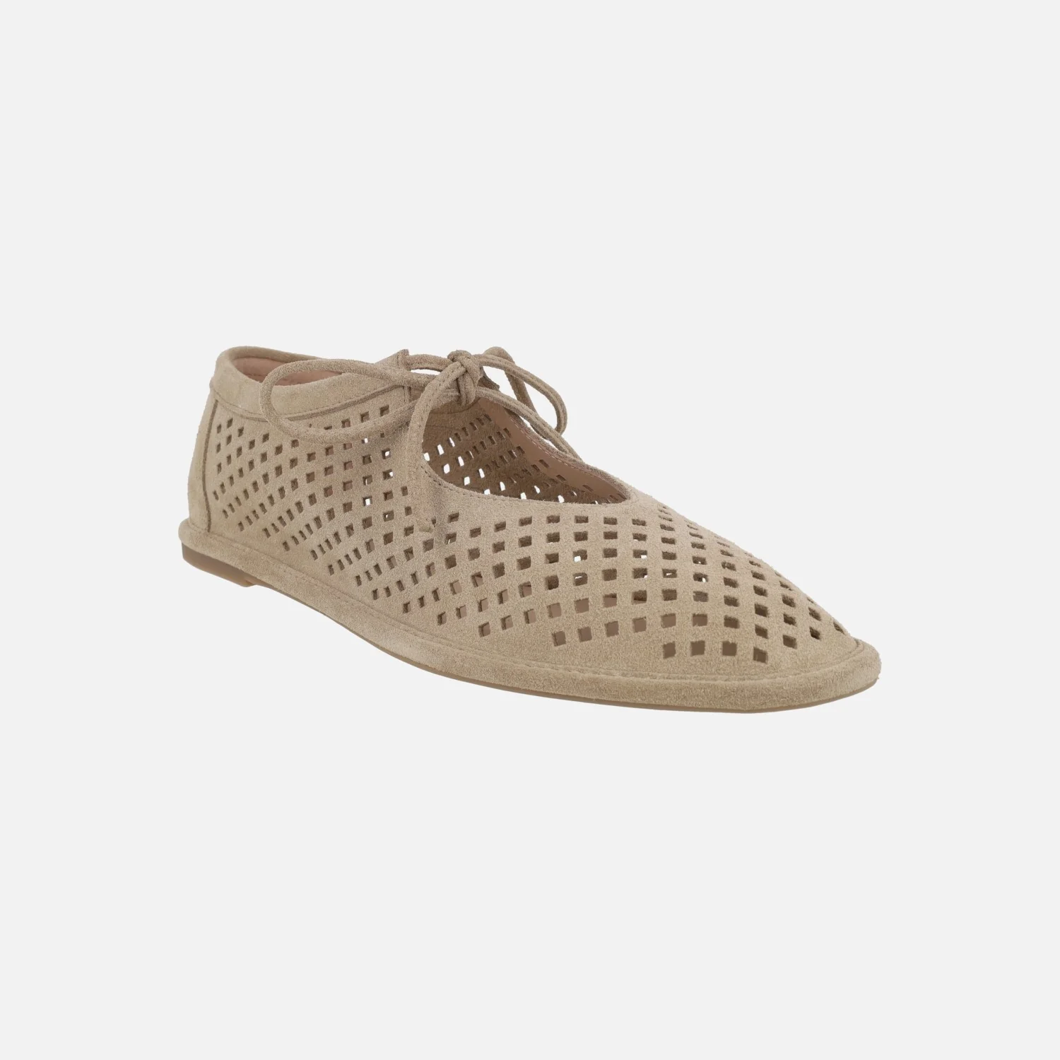 Zapatos confort en serraje beige con picados y cordones - Image 2