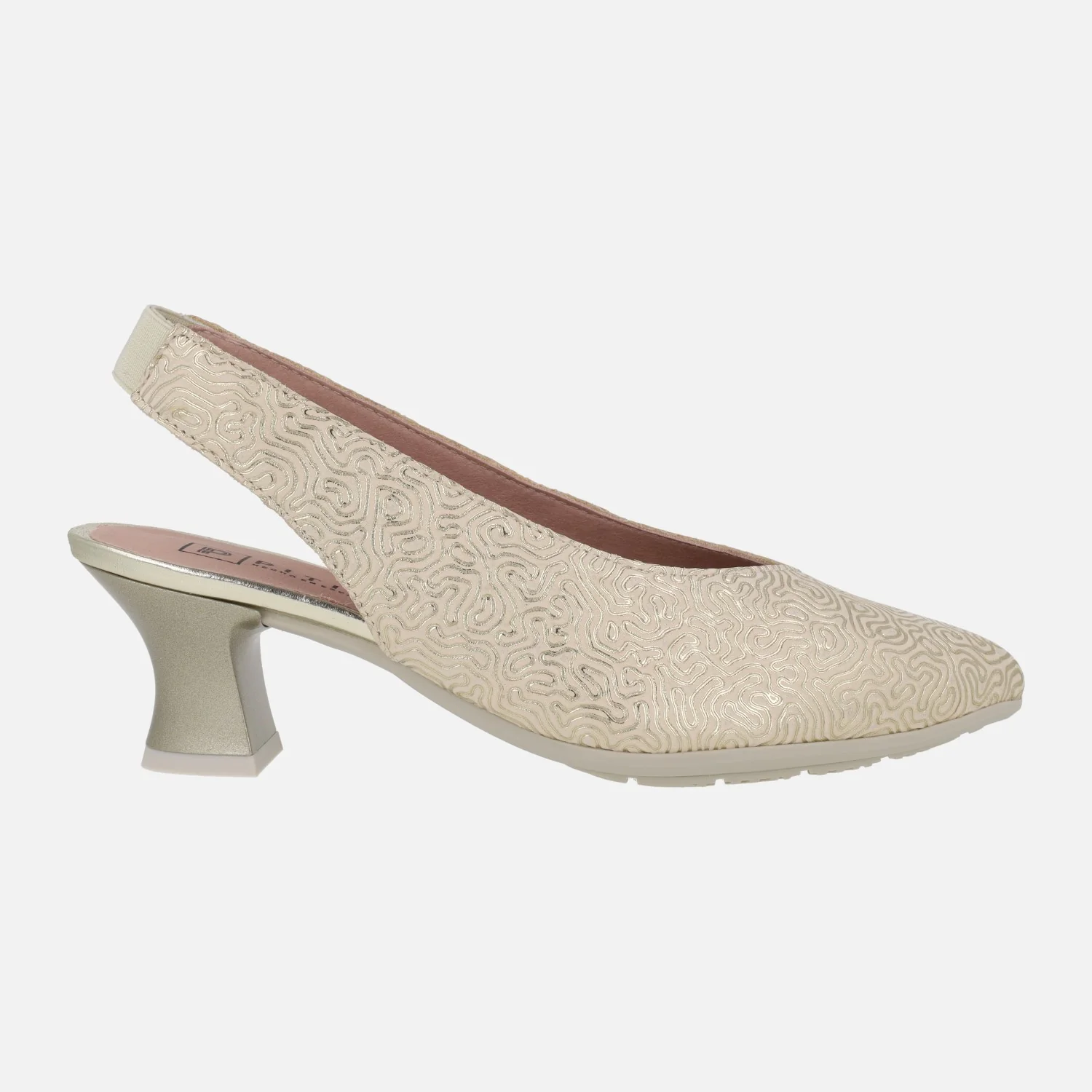 Zapatos corte salón destalonados con piel grabada y tacón bajo