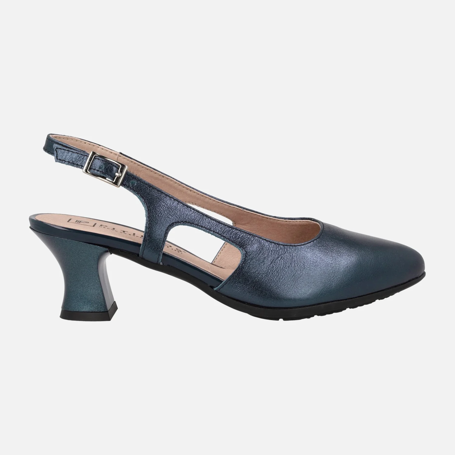 Zapatos corte salón destalonados en piel metalizada con tacón bajo - Image 13
