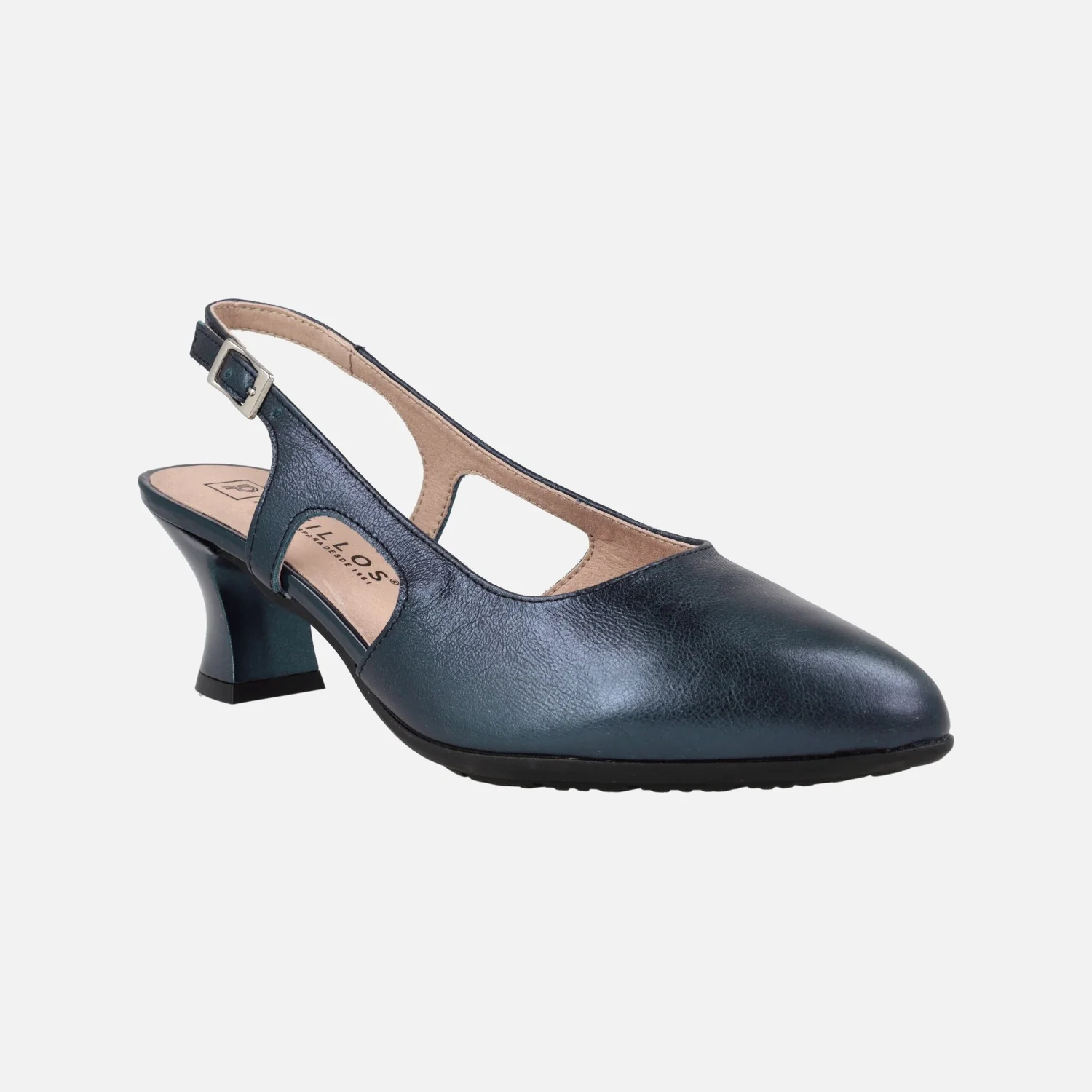 Zapatos corte salón destalonados en piel metalizada con tacón bajo - Image 14