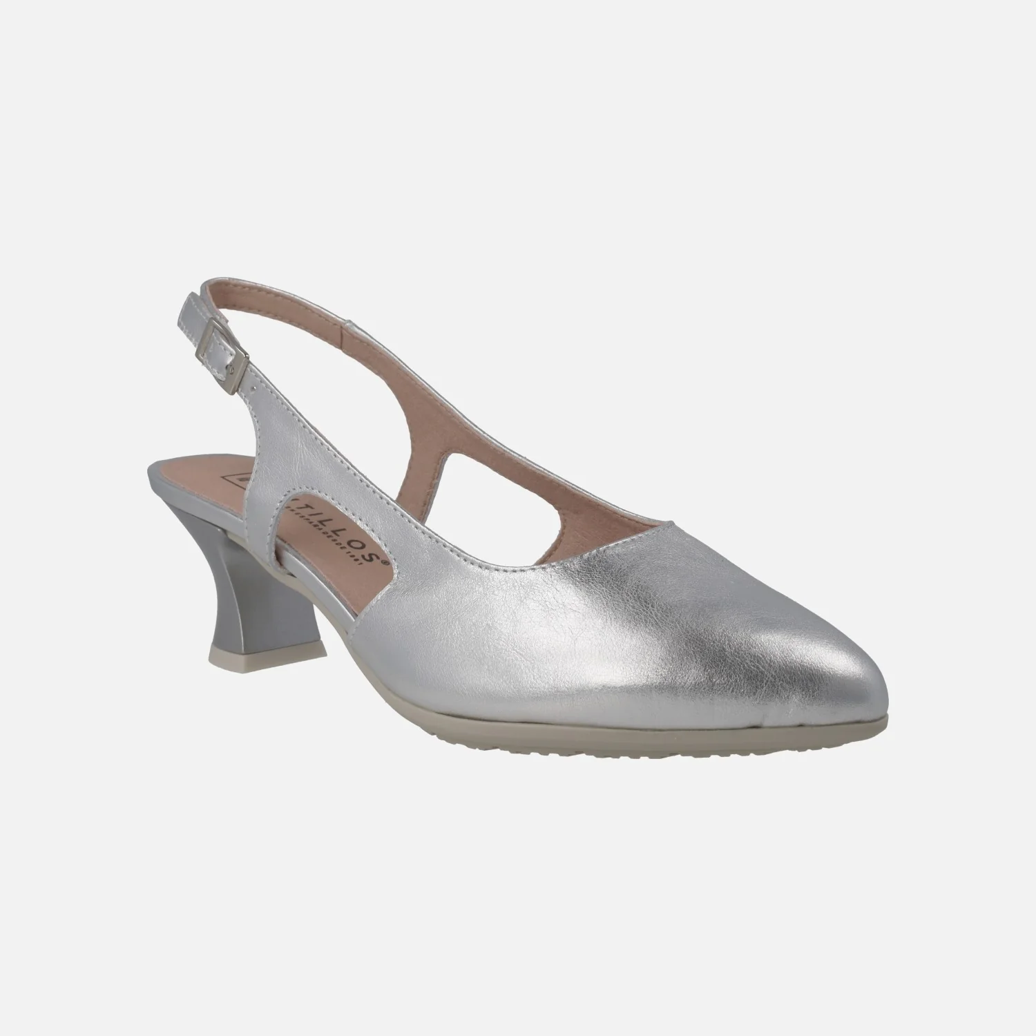 Zapatos corte salón destalonados en piel metalizada con tacón bajo - Image 2