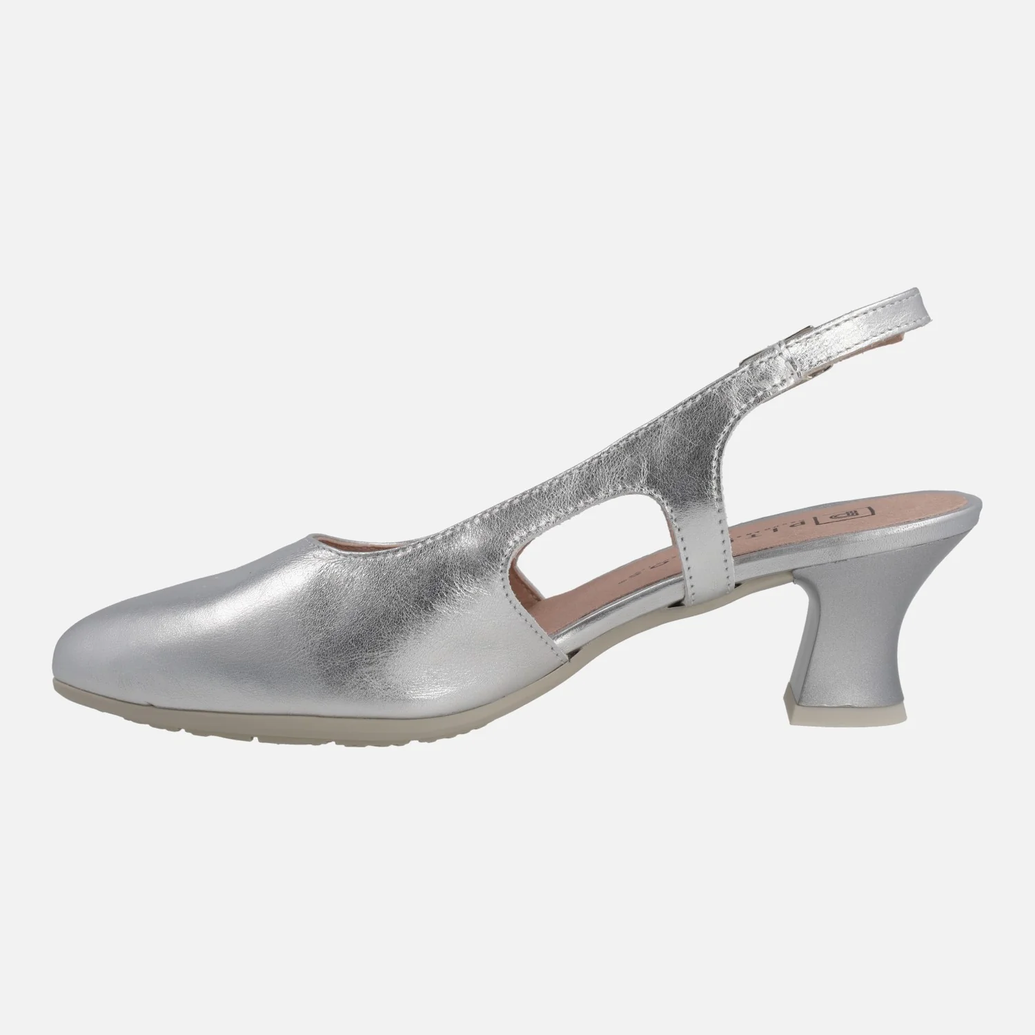Zapatos corte salón destalonados en piel metalizada con tacón bajo - Image 3