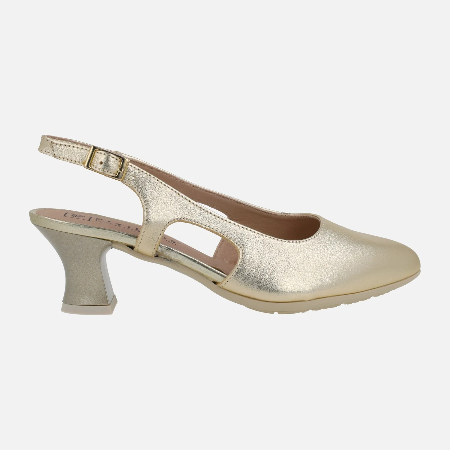 Zapatos corte salón destalonados en piel metalizada con tacón bajo - Image 7