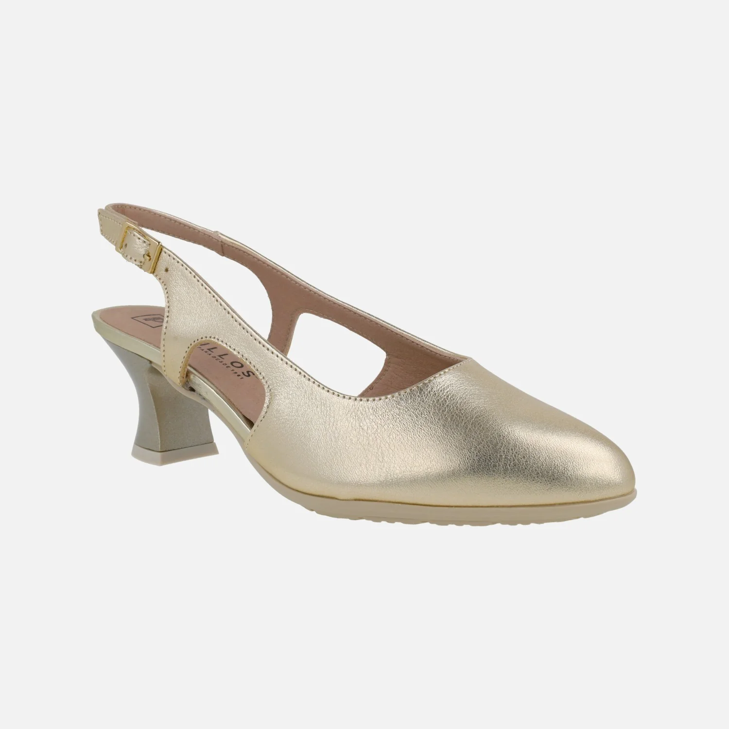 Zapatos corte salón destalonados en piel metalizada con tacón bajo - Image 8