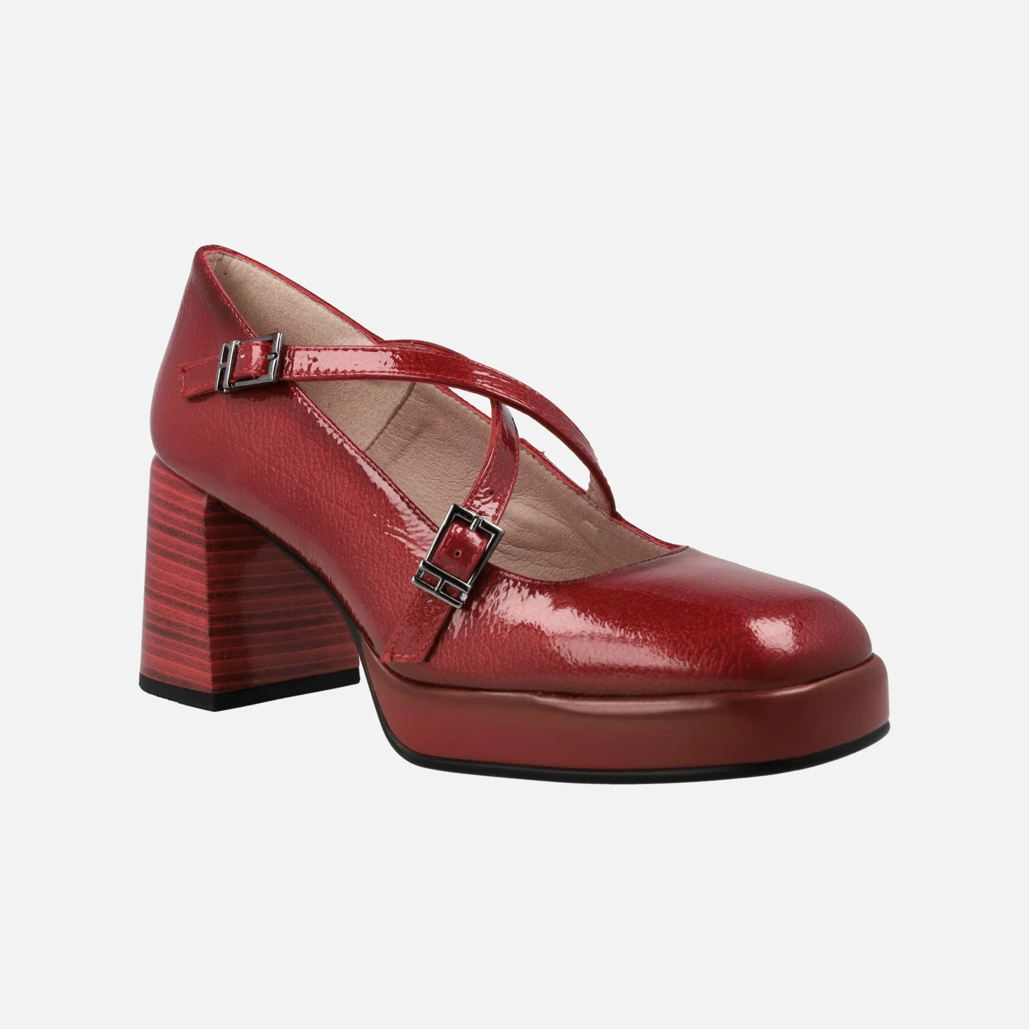 Zapatos corte salón en piel charol con tiras cruzadas y tacón alto - Image 2