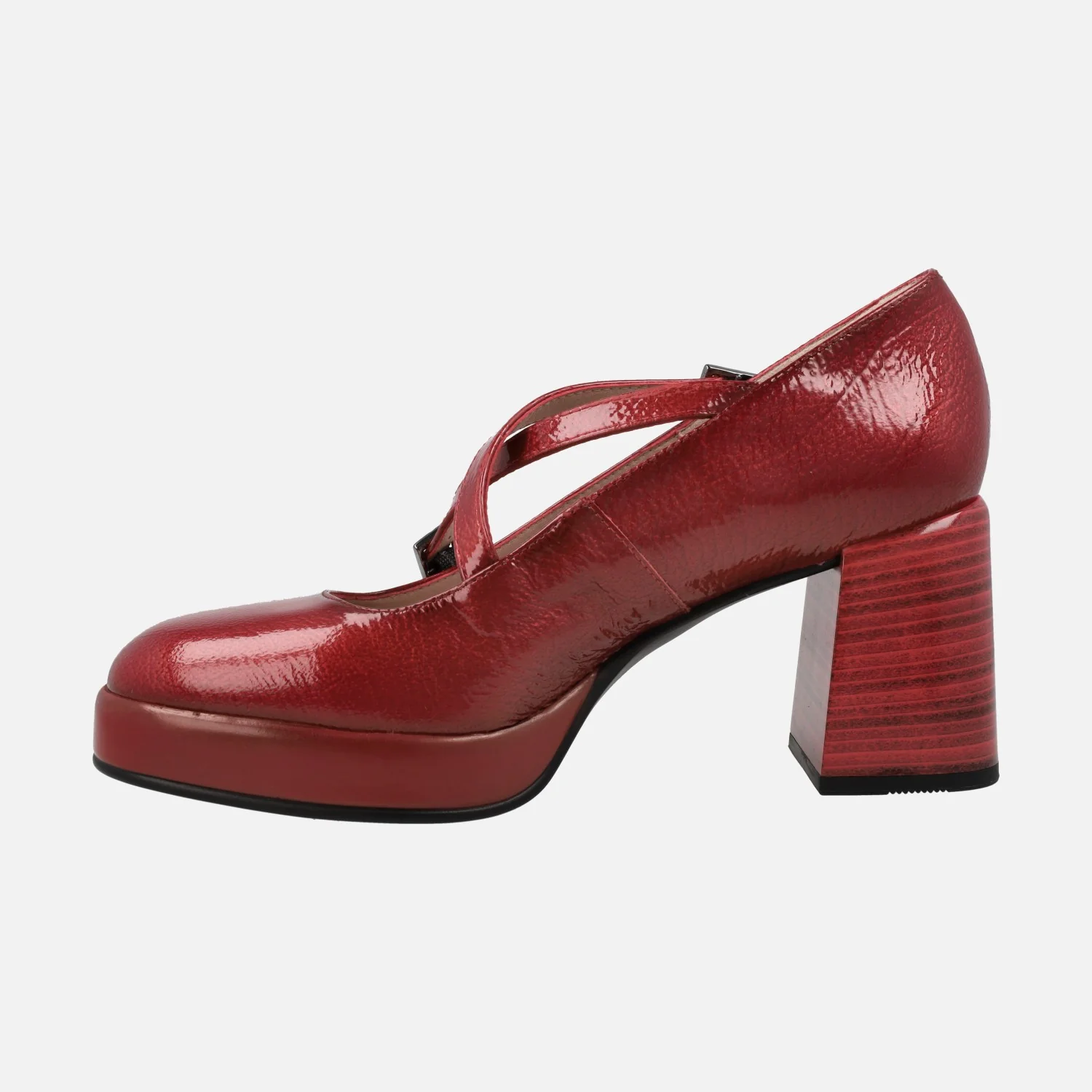 Zapatos corte salón en piel charol con tiras cruzadas y tacón alto - Image 3