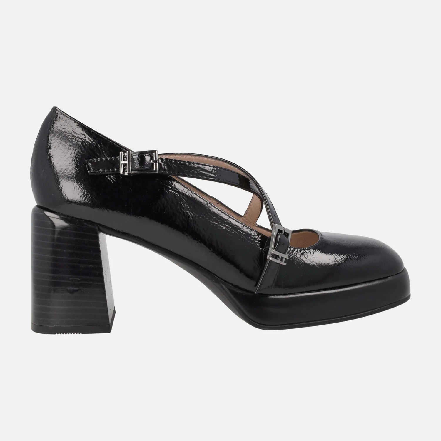 Zapatos corte salón en piel charol con tiras cruzadas y tacón alto - Image 6