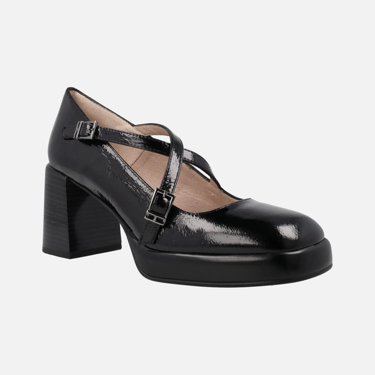 Zapatos corte salón en piel charol con tiras cruzadas y tacón alto - Image 7