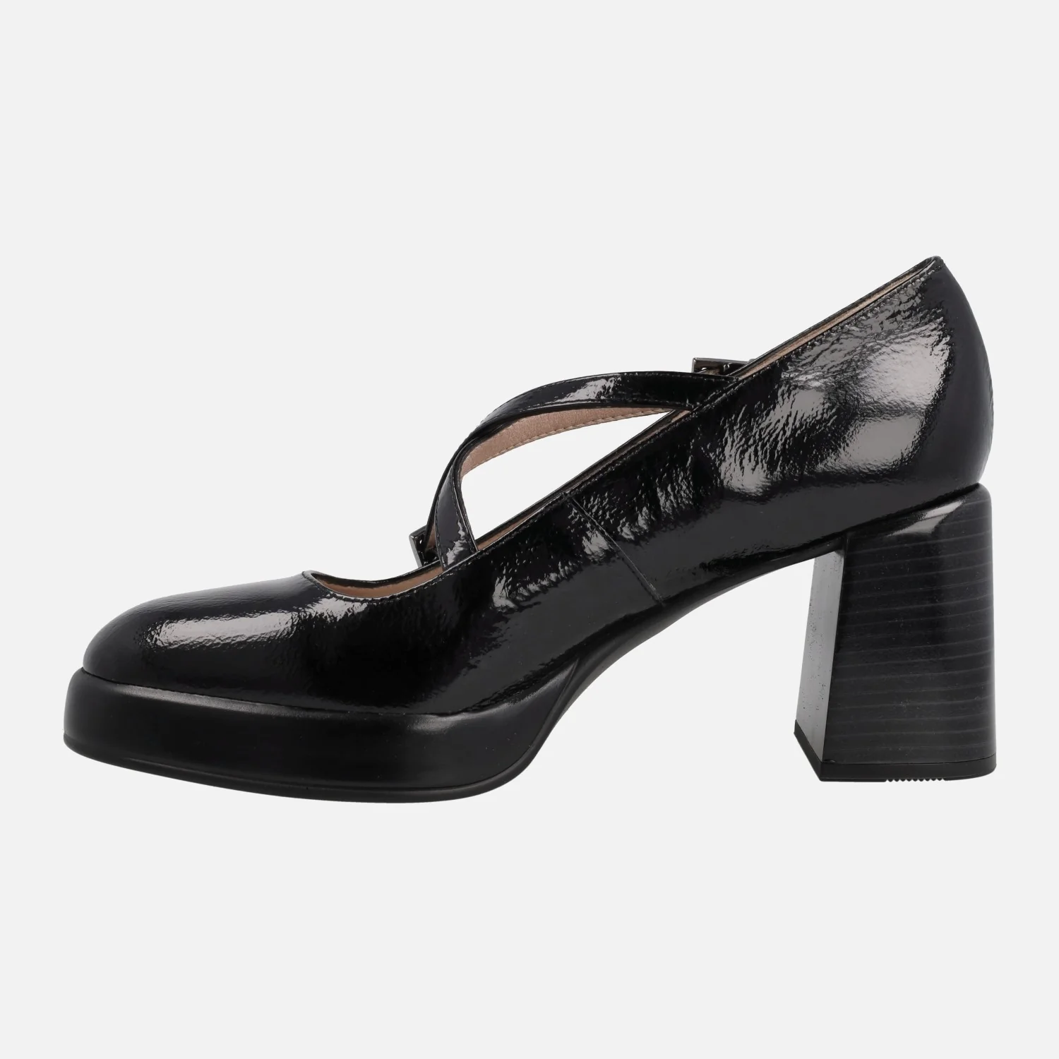 Zapatos corte salón en piel charol con tiras cruzadas y tacón alto - Image 8
