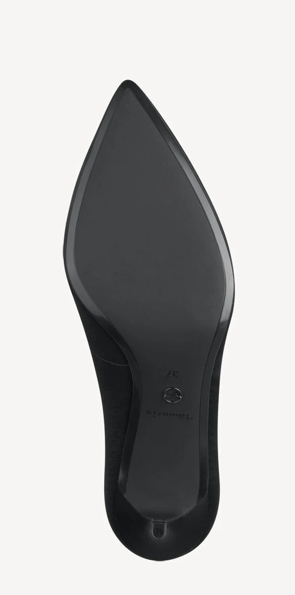 Zapatos corte salón en raso negro con adorno de pedrería - Image 7