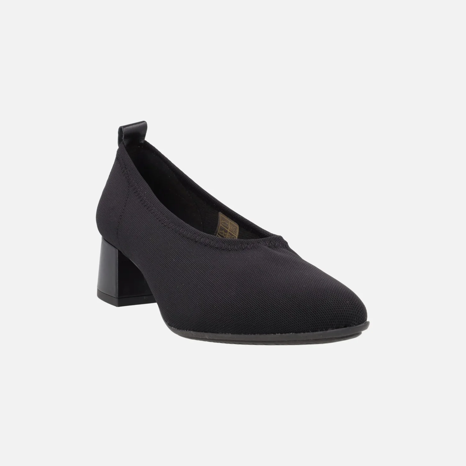 Zapatos corte salón en tejido elástico negro con tacones bajos - Image 2